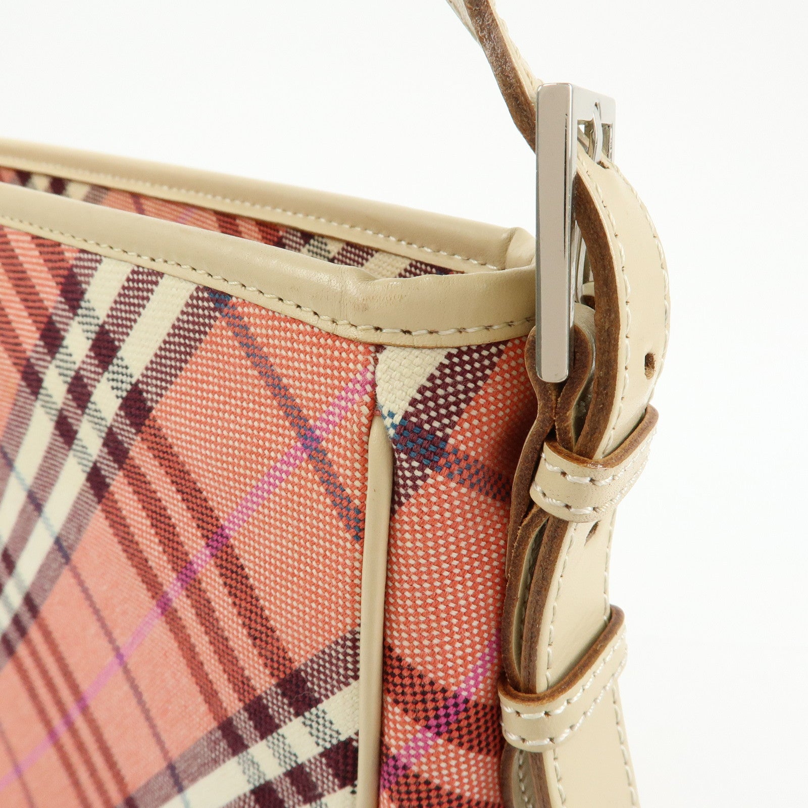 BURBERRY Blue Label Canvas Leather Shoulder Bag Hand Bag Pink Beige