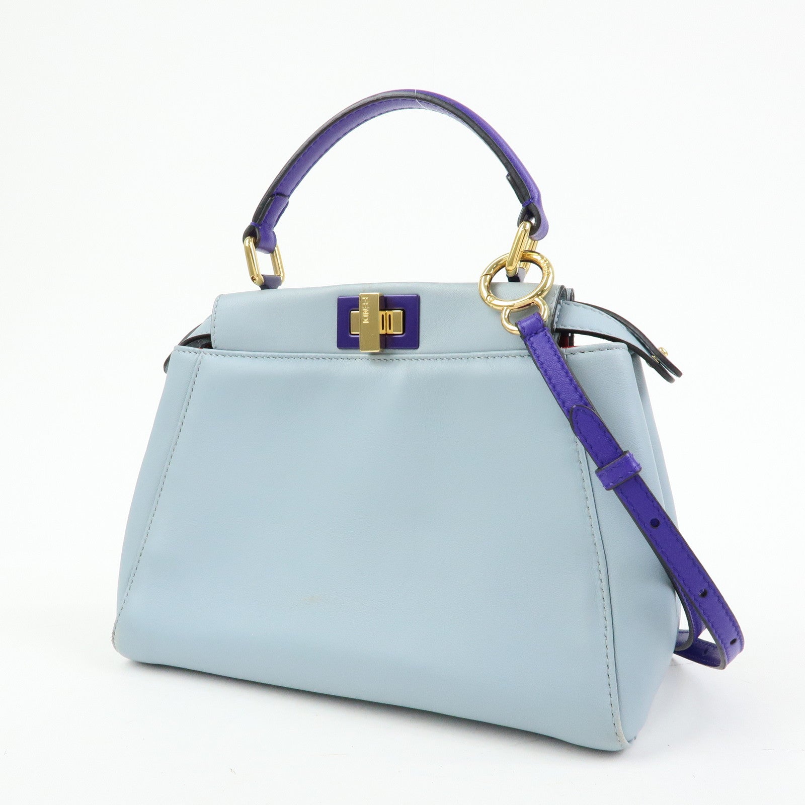 FENDI Peekaboo Mini Leather 2Way Shoulder Bag Hand Bag Blue 8BN244