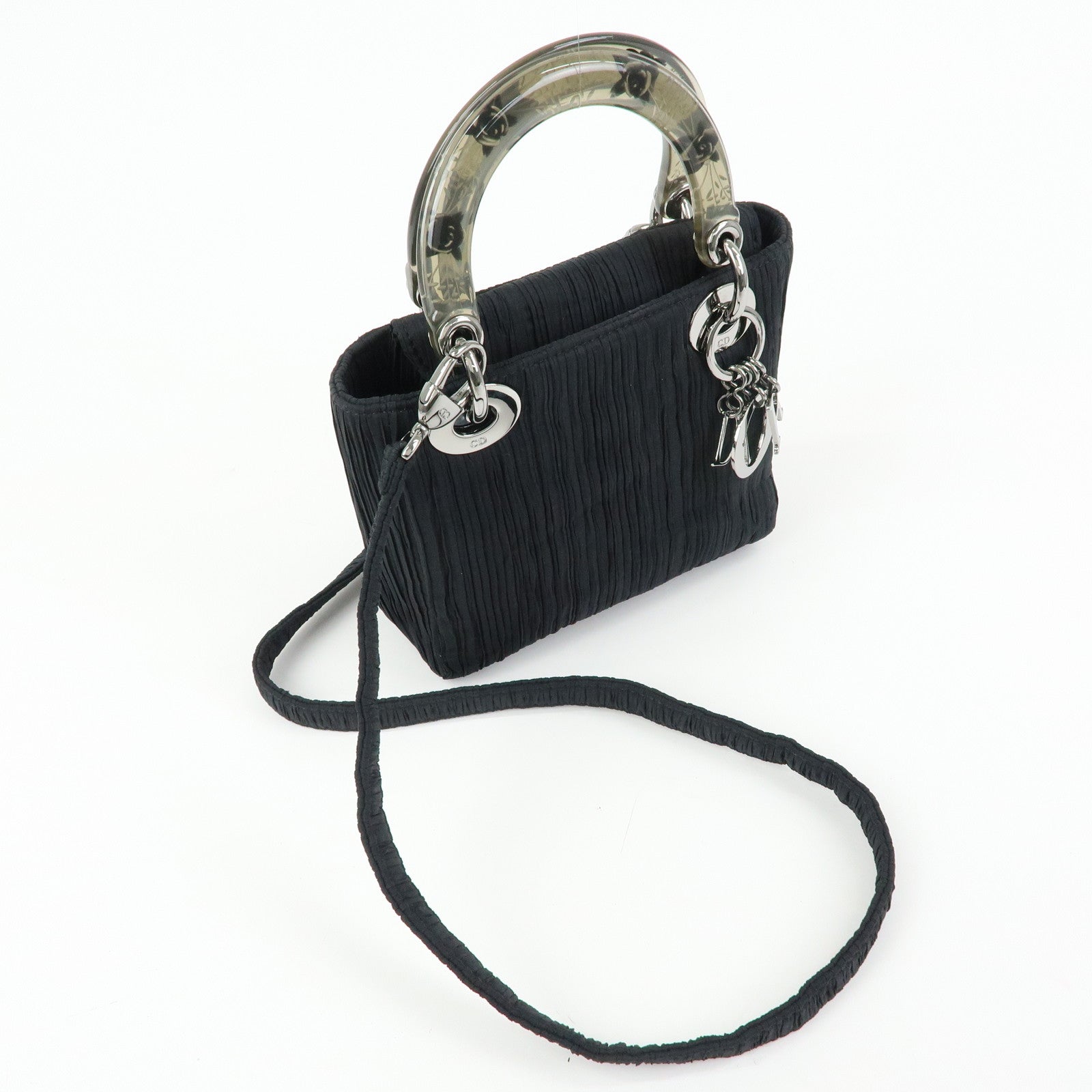 Christian Dior Lady Dior Rose Motif Satin 2Way Bag Hand Bag Black