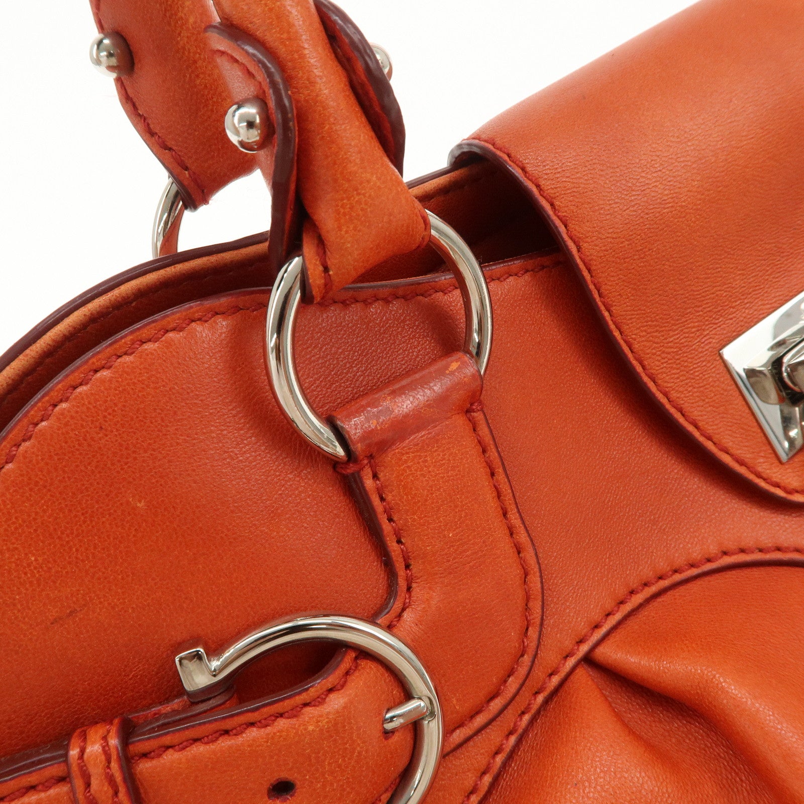 Ferragamo Gancini Gathered Shoulder Bag Hand Bag Orange
