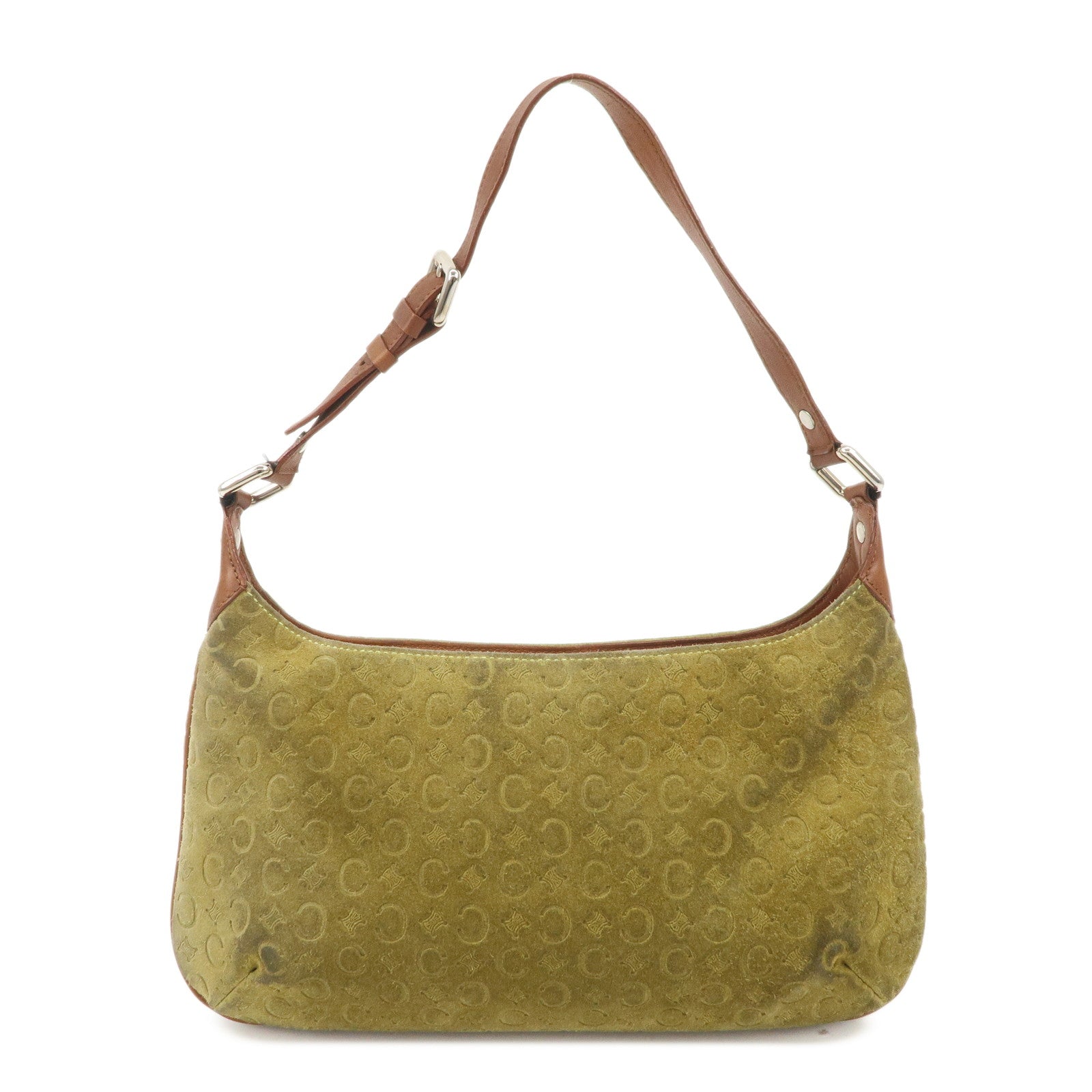 CELINE C Macadam Suede Leather Shoulder Bag Hand Bag Green Brown