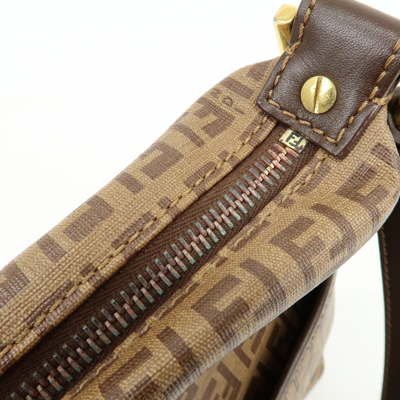 FENDI Zucchino PVC Leather Shoulder Bag Crossbody Bag Brown 8BT206