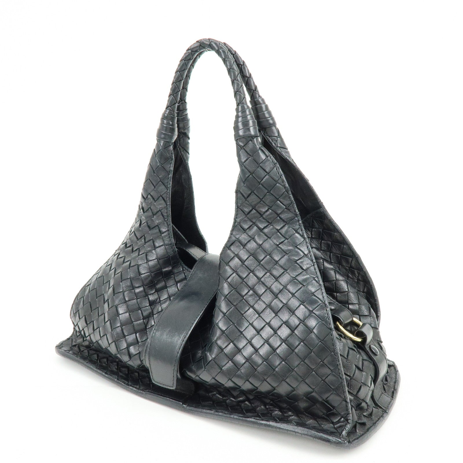 BOTTEGA VENETA  Intrecciato Leather Hand Bag Black 113087