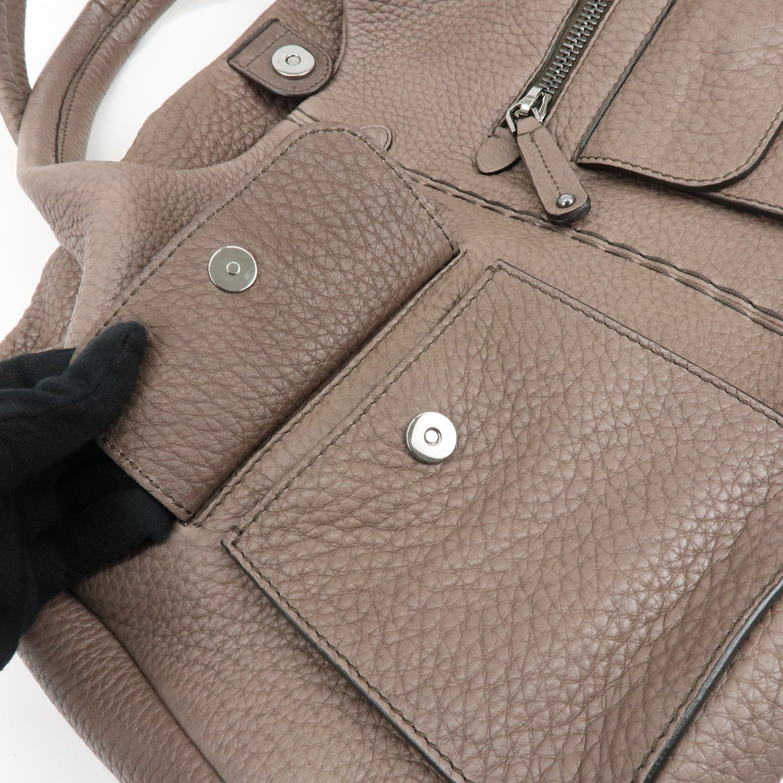 TOD'S Logo Leather Tote Bag Hand Bag Shoulder Bag Greige