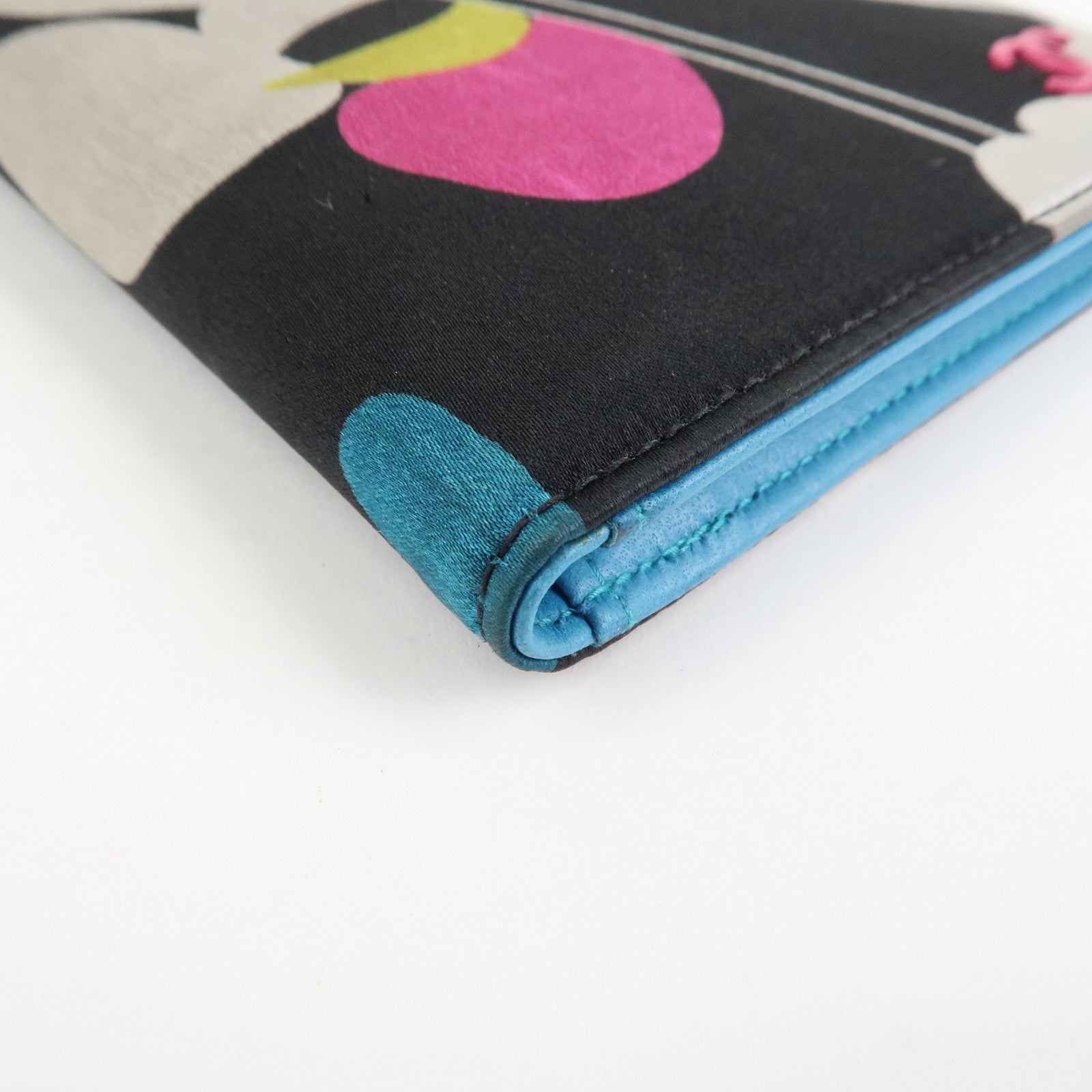 CHANEL Canvas Leather Chain Passport Case Black Multicolor