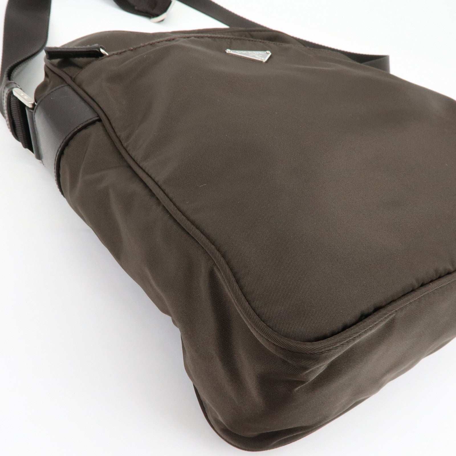 PRADA Triangle Logo Nylon Leather Shoulder Crossbody Bag Brown