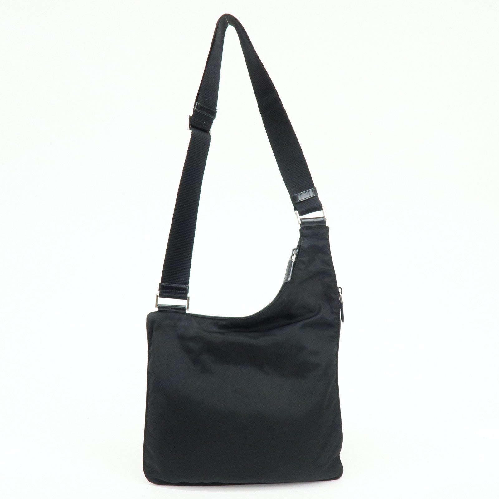 PRADA Triangle Logo Nylon Leather Shoulder Bag Crossbody Bag Black