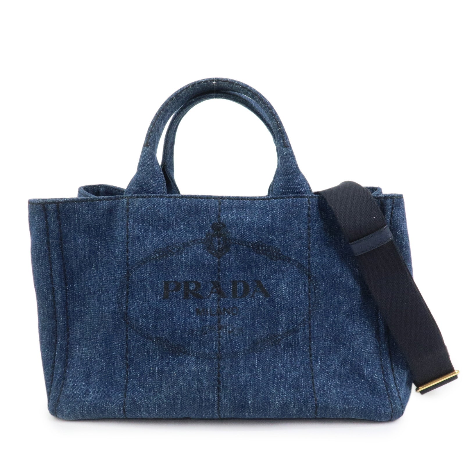 PRADA Logo Canapa Canvas Denim 2way Bag Hand Bag Blue B1877B