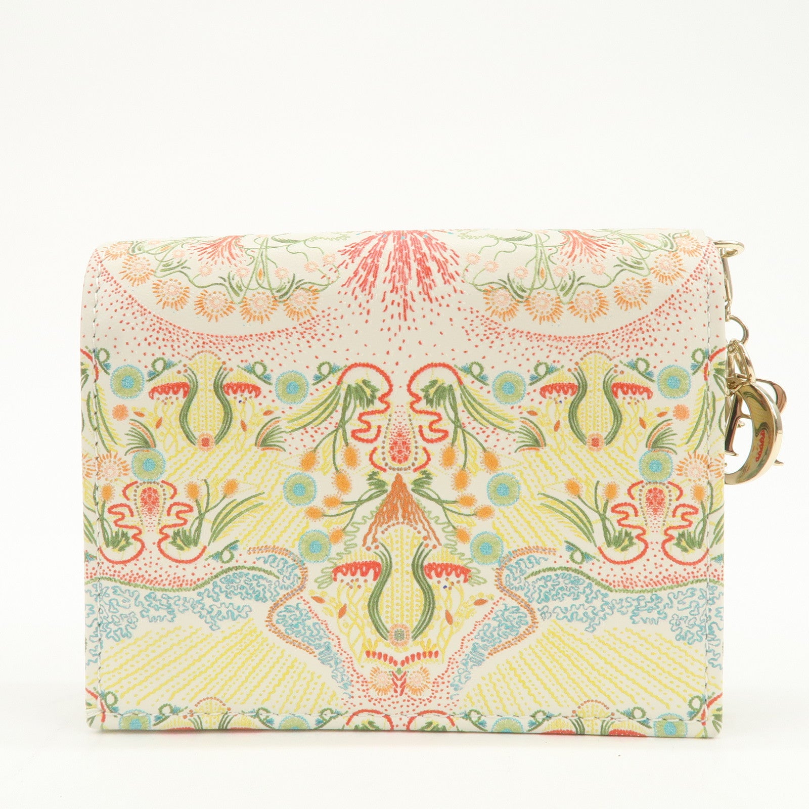 Christian Dior Logo Leather Bi-fold Comact Wallet Ivory Multicolor