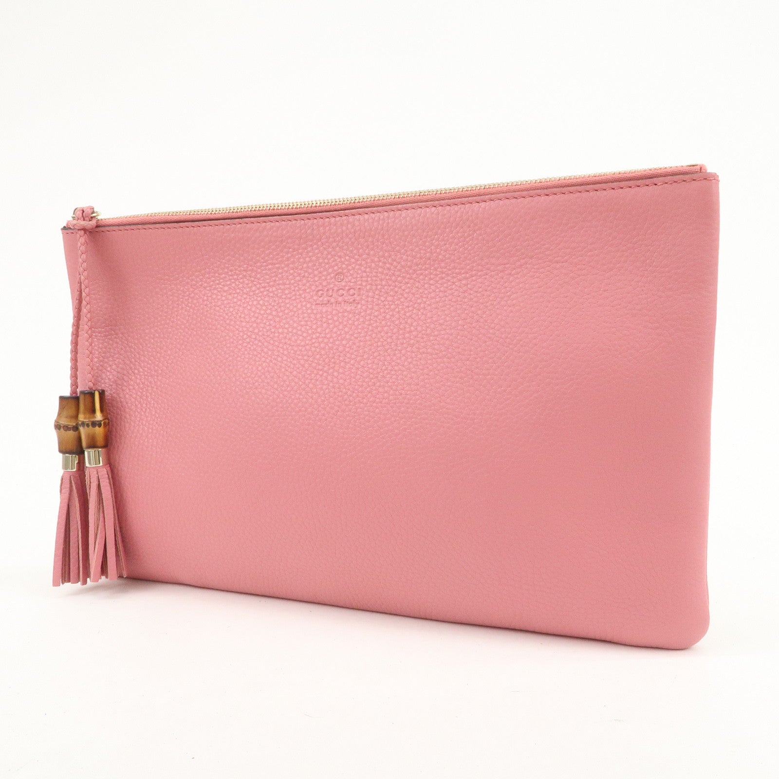 GUCCI Bamboo Leather Hand Bag Clutch Bag Pouch Pink