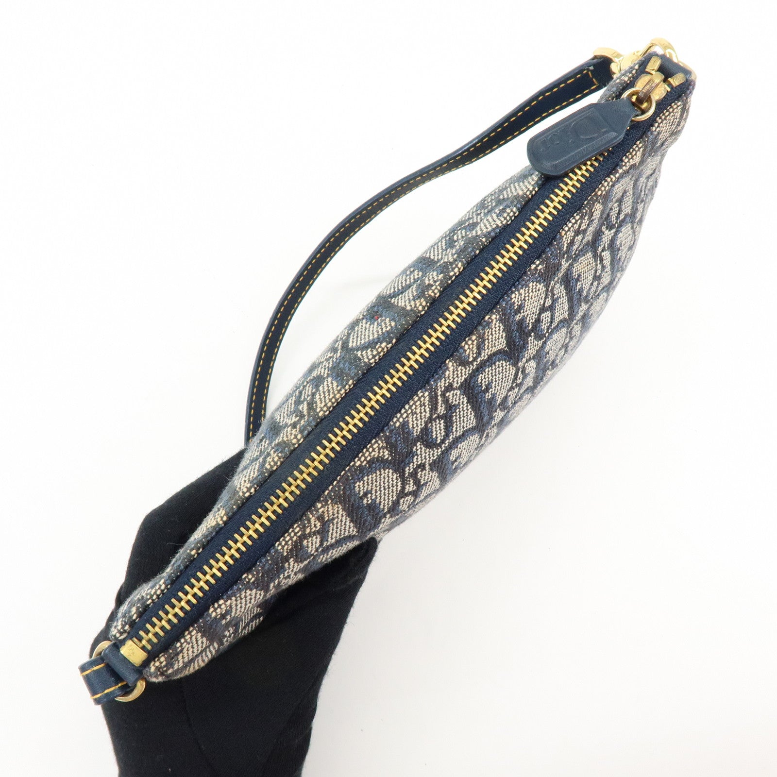 Christian Dior Trotter Jacguard Leather Saddle Bag Pouch Navy