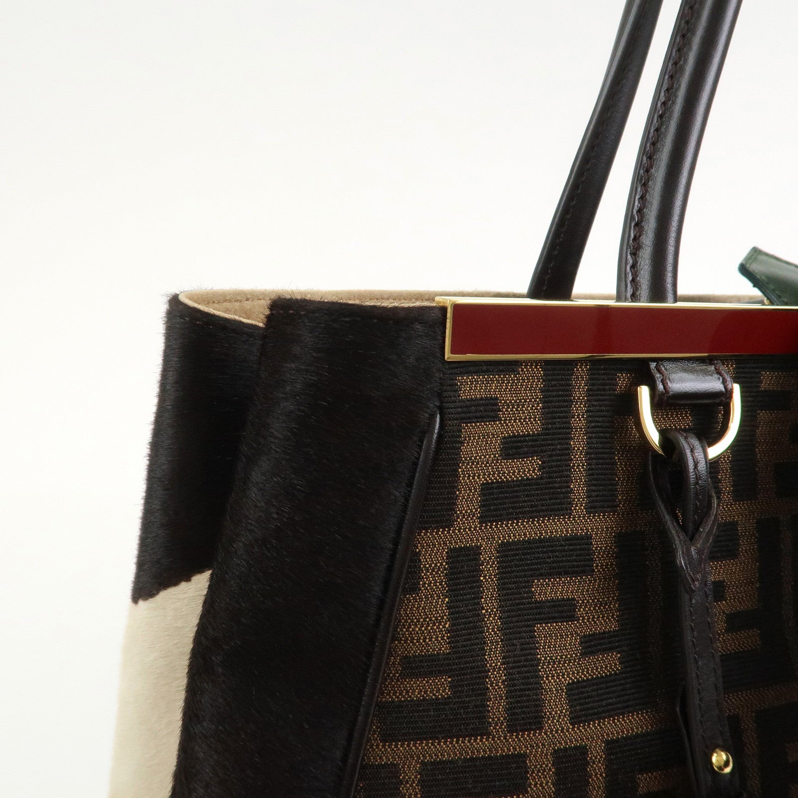 FENDI Zucca Canvas Unborn Calf Toujours Cow Print Tote Bag 8BH251