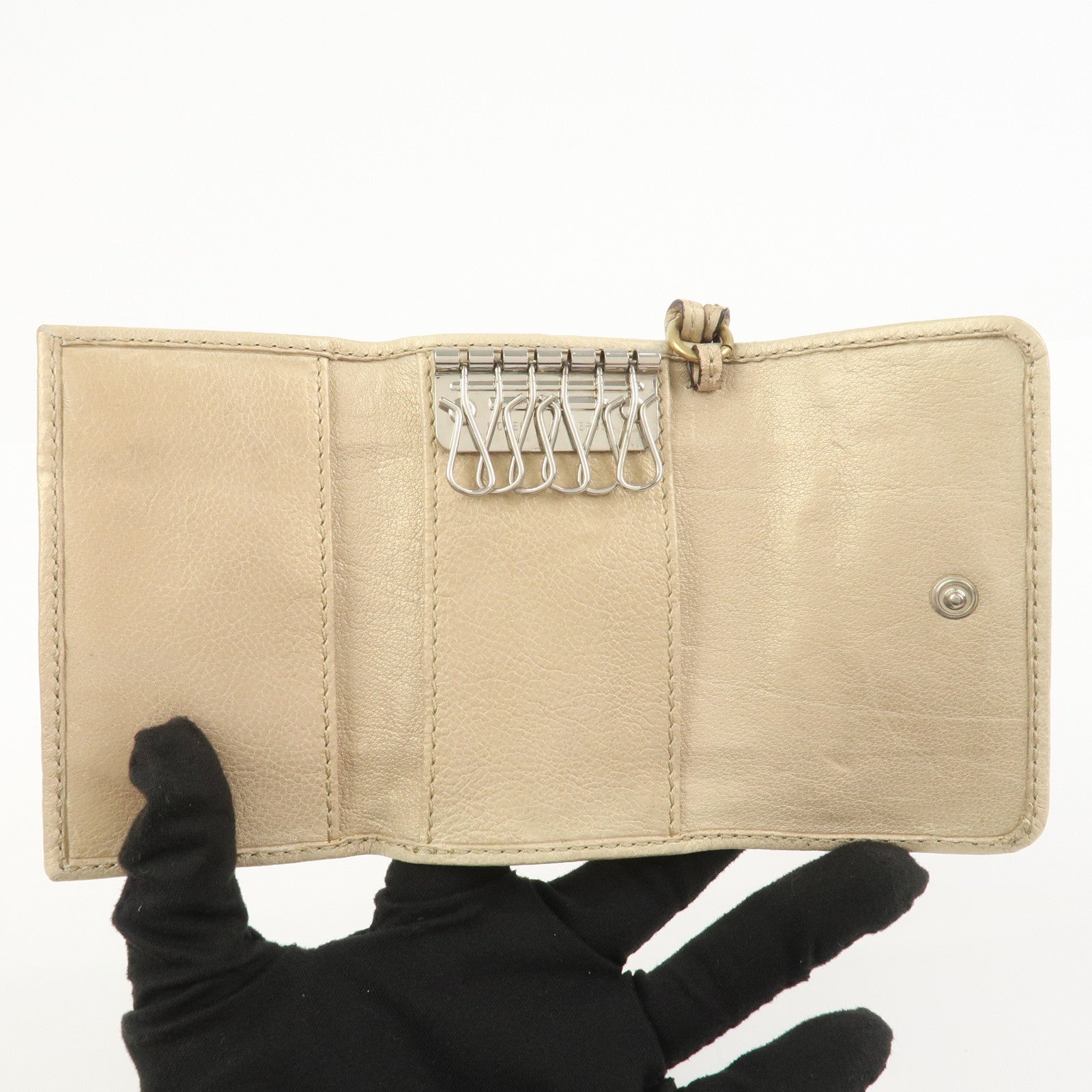 Chloe Padington Set of 2 Leather Long Wallet Key Case Gold Black