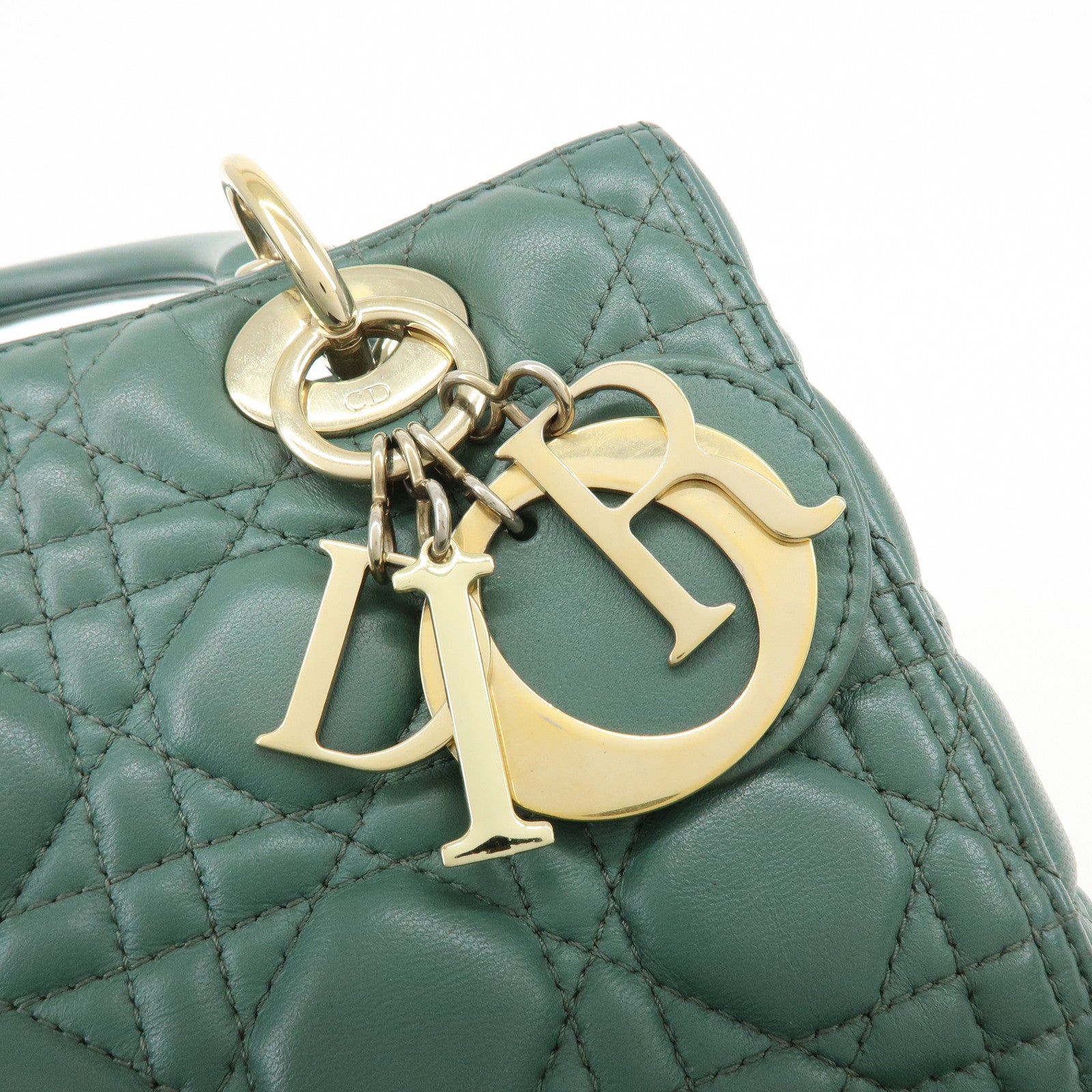 Christian Dior Lady Dior Cannage Lamb Skin 2Way Bag Hand Bag Green