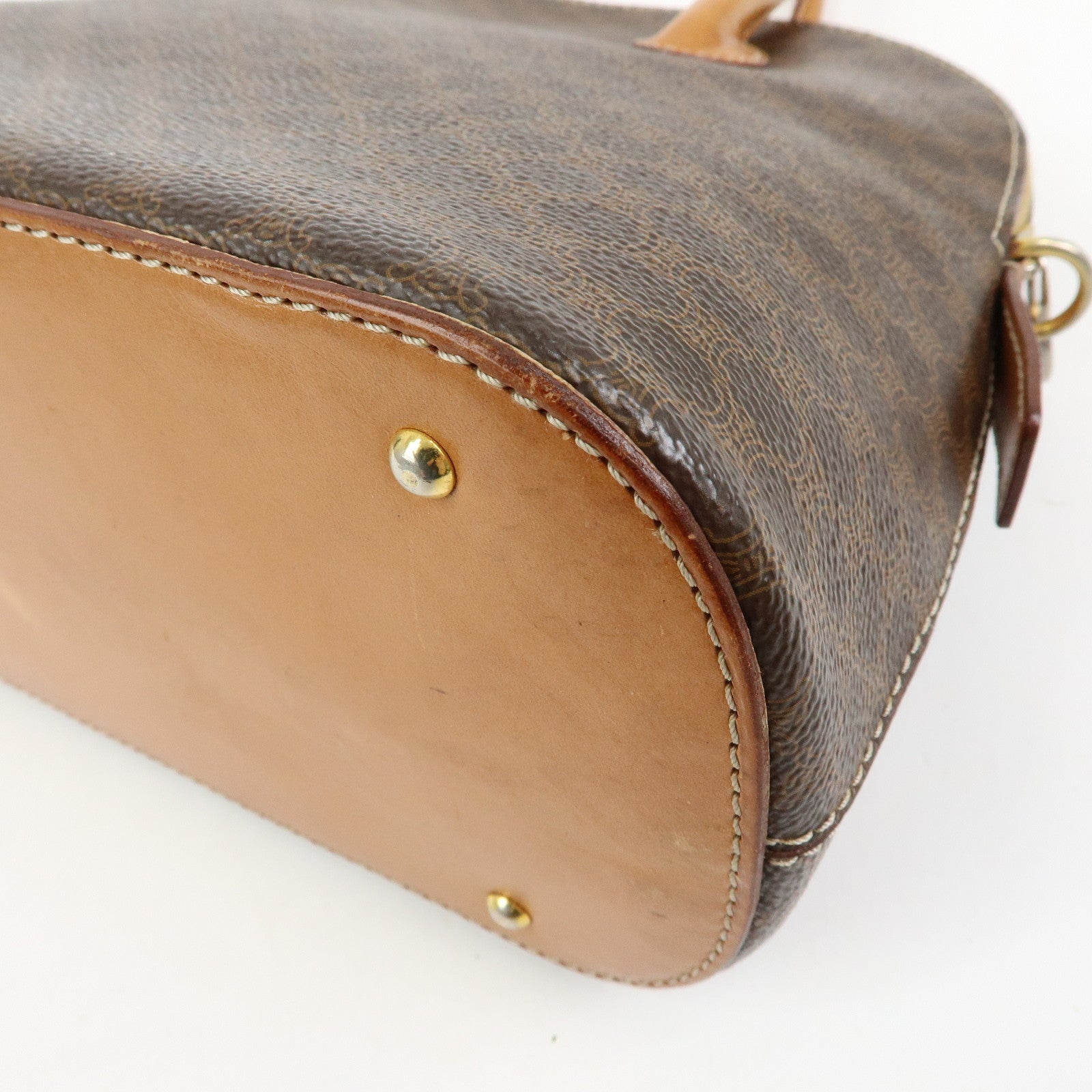 CELINE Macadam PVC Leather 2Way Bag Hand Bag Dome Bag Brown