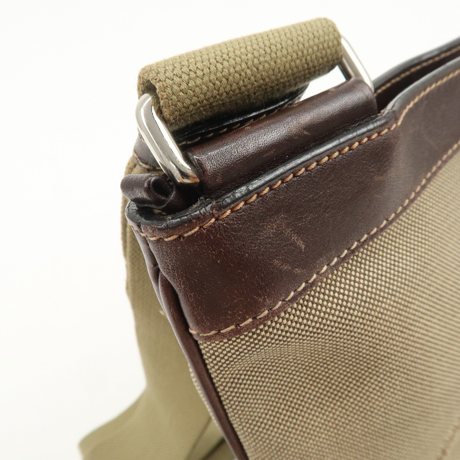PRADA Logo Jacquard Leather Shoulder Bag Beige Brown BT0537
