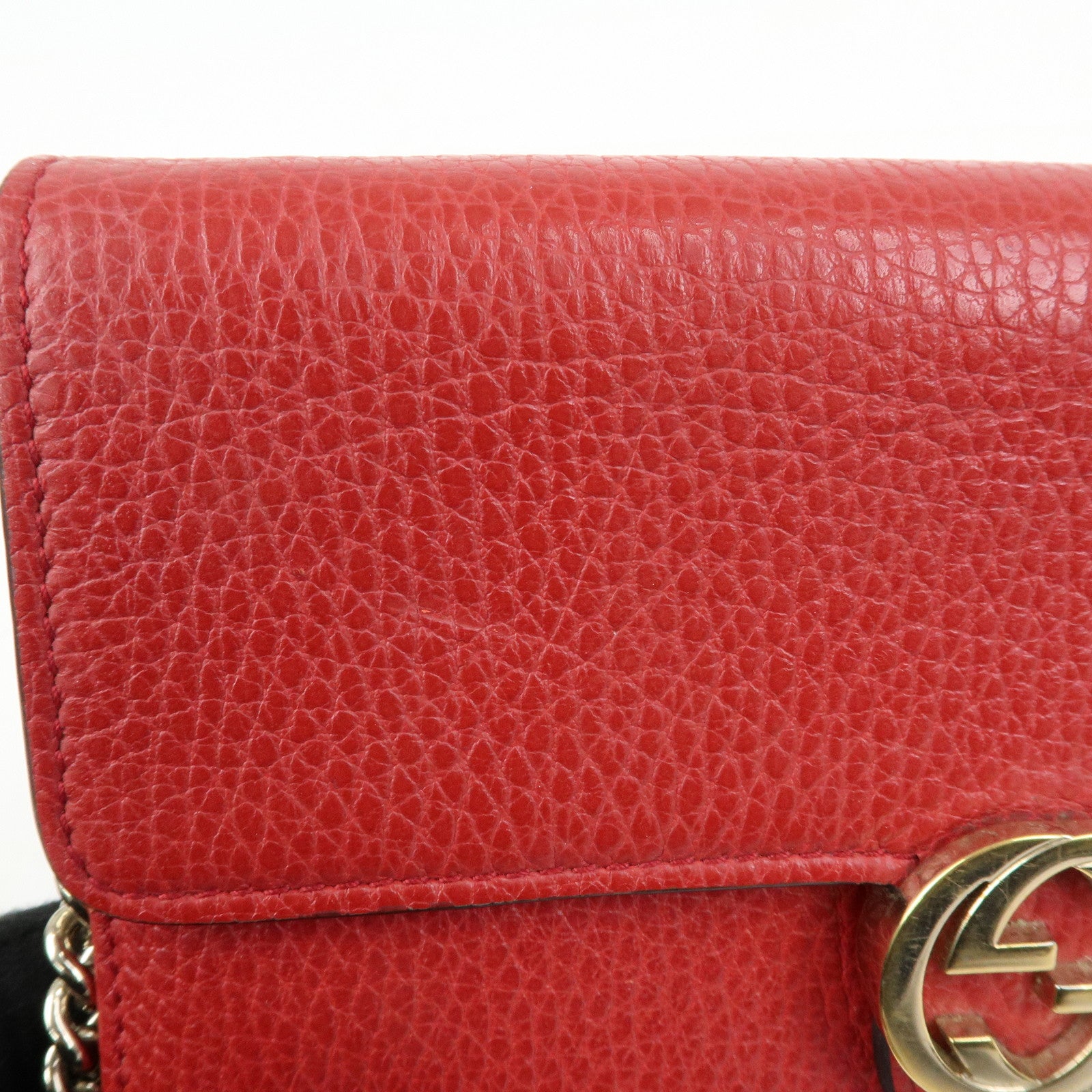 GUCCI Interlocking G Leather Chain Wallet Shoulder Bag Red 510314