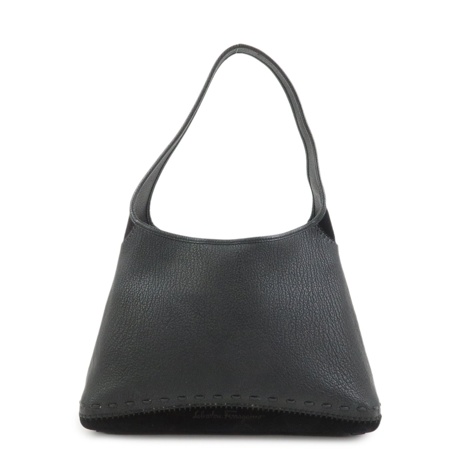 Ferragamo Leather Suede Shoulder Bag Hand Bag Black