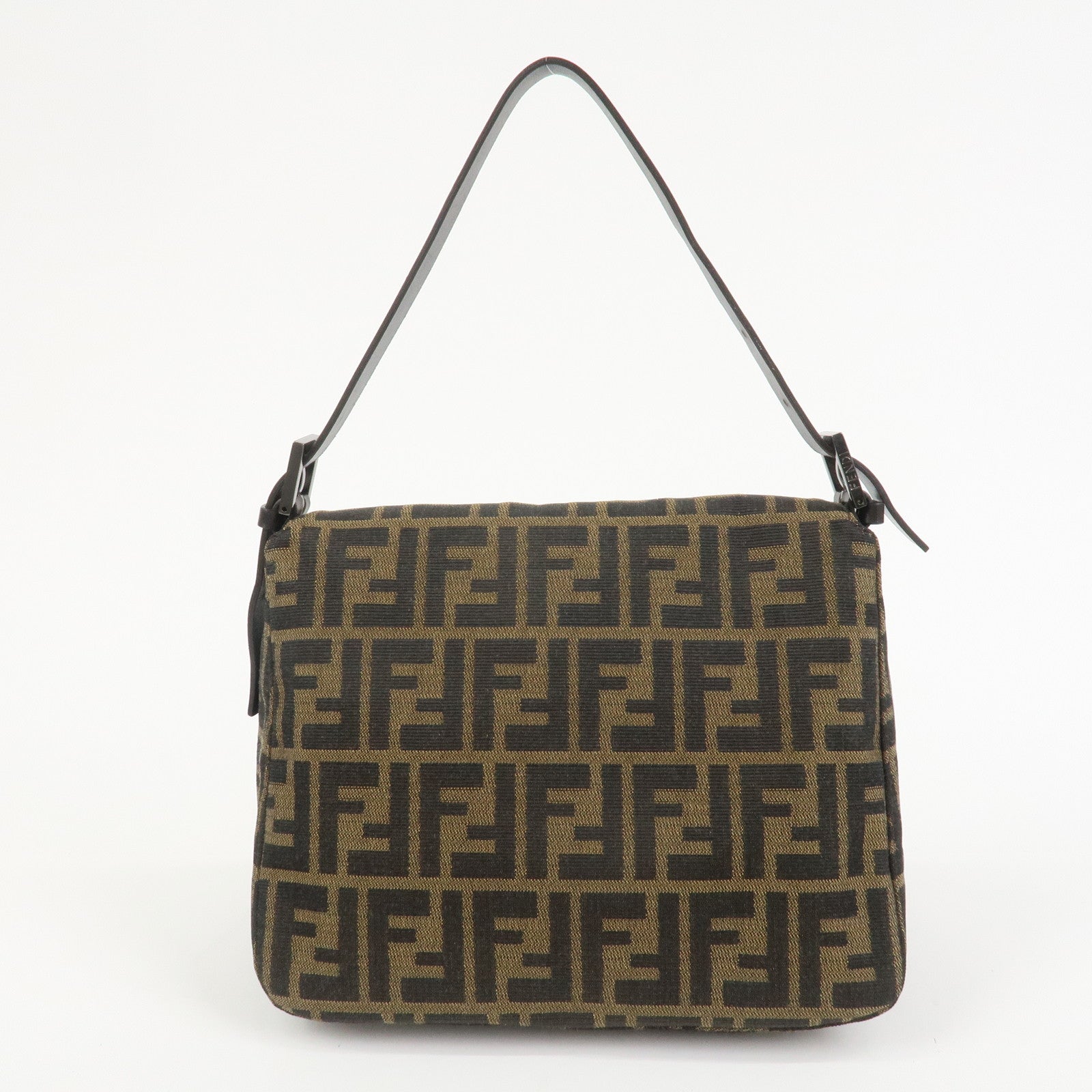 FENDI Mamma Baguette Zucca Leather Canvas Shoulder Bag Brown 8BR004