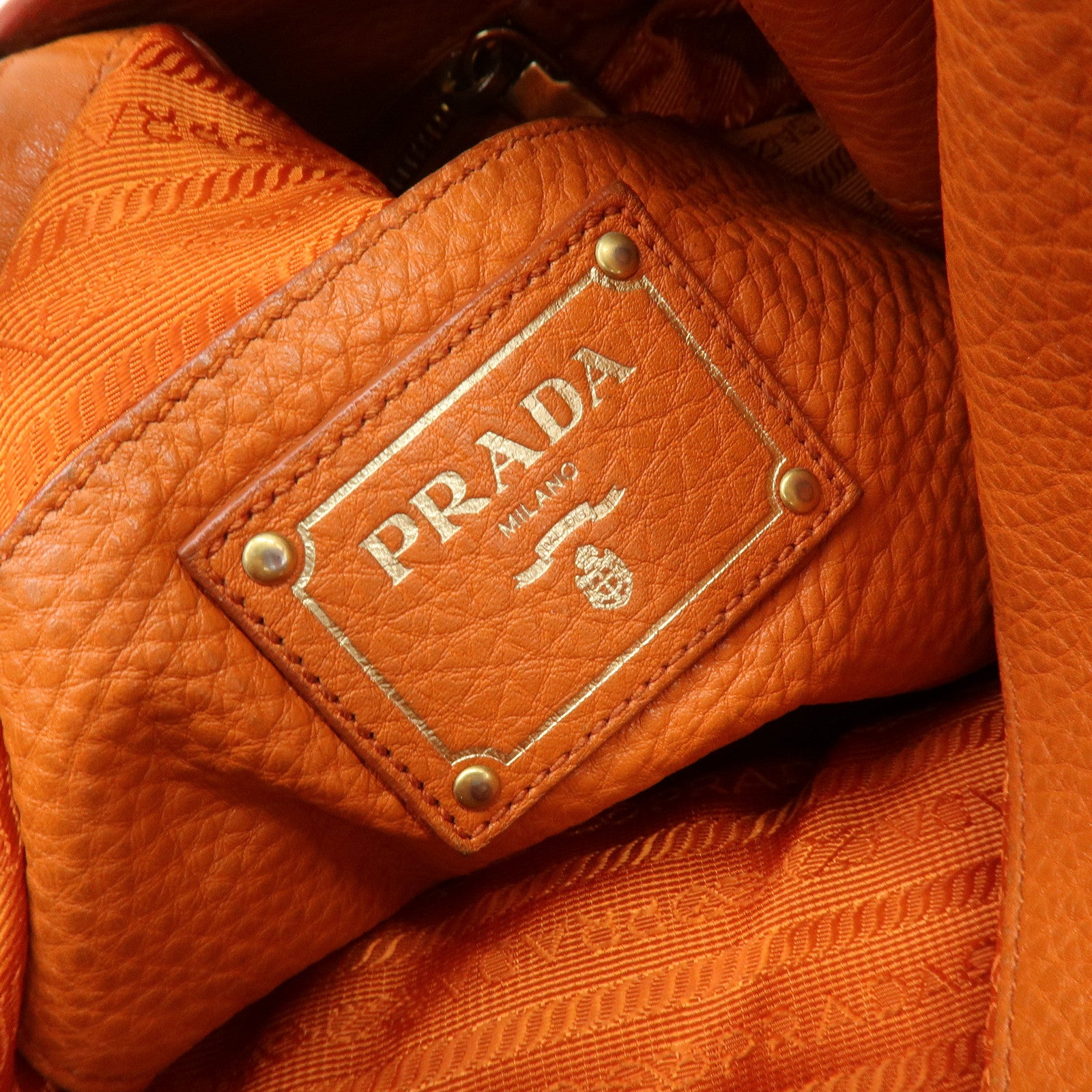 PRADA Logo Leather Shoulder Bag Tote Bag Hand Bag Orange BR4829