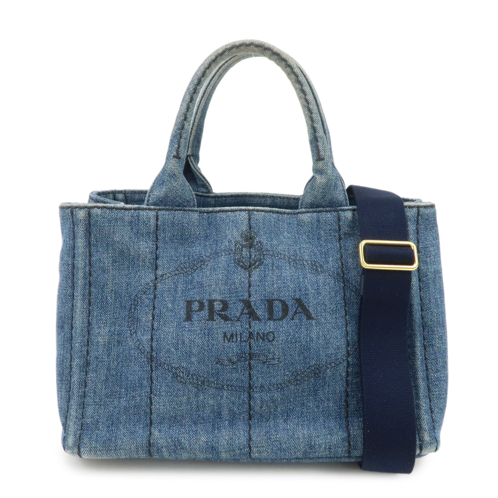 PRADA Canapa Mini Canvas Denim 2Way Shoulder Hand Bag Blue B2439G