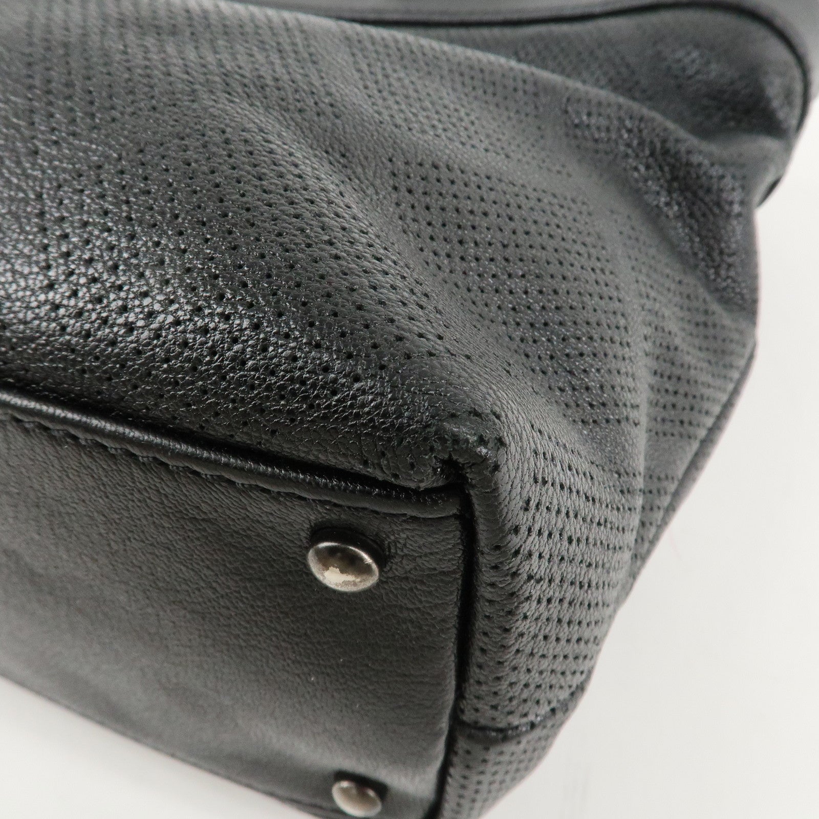 CHANEL COCO Mark Patent Leather Punchcing Tote Bag Shoulder Bag Black Used