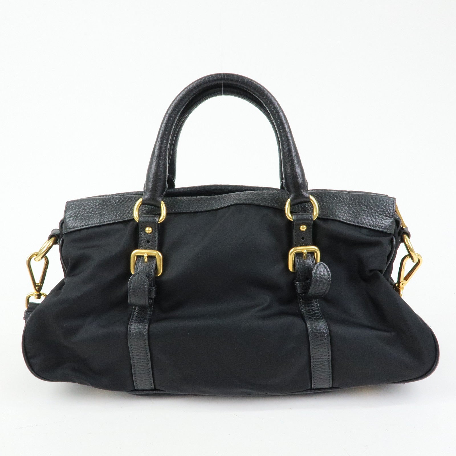 PRADA Logo Nylon Leather 2Way Shoulder Bag Hand Bag Black BN2032