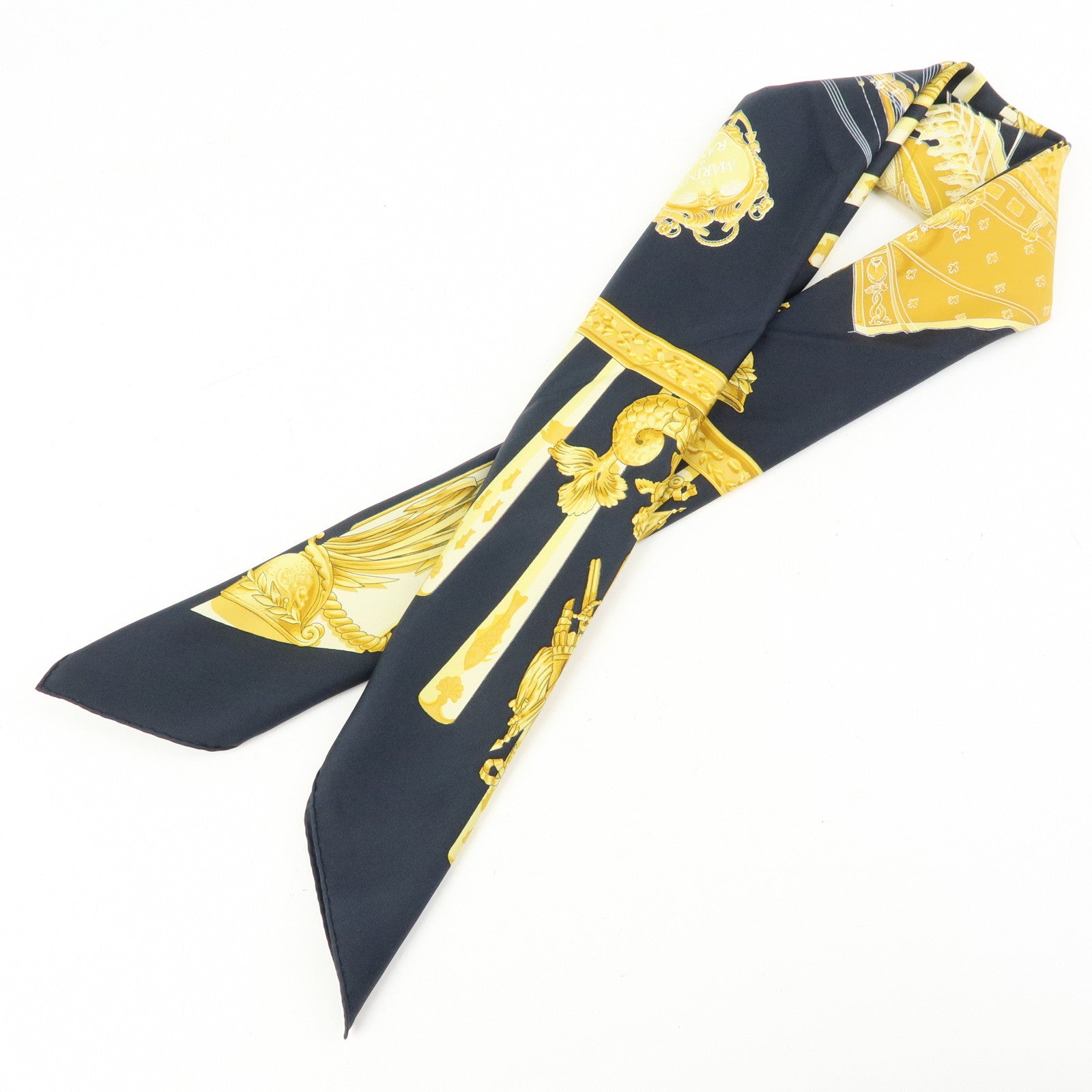 HERMES Carre 90 Silk 100% Scarf la MARINE a RAMES Black Yellow