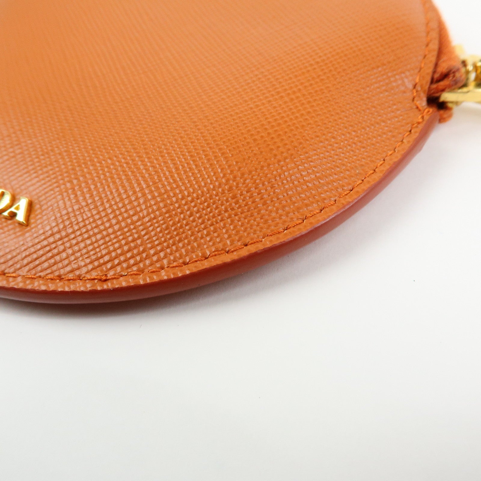 PRADA Saffiano Leather Flower Motif Round Coin Case Orange 1M1400