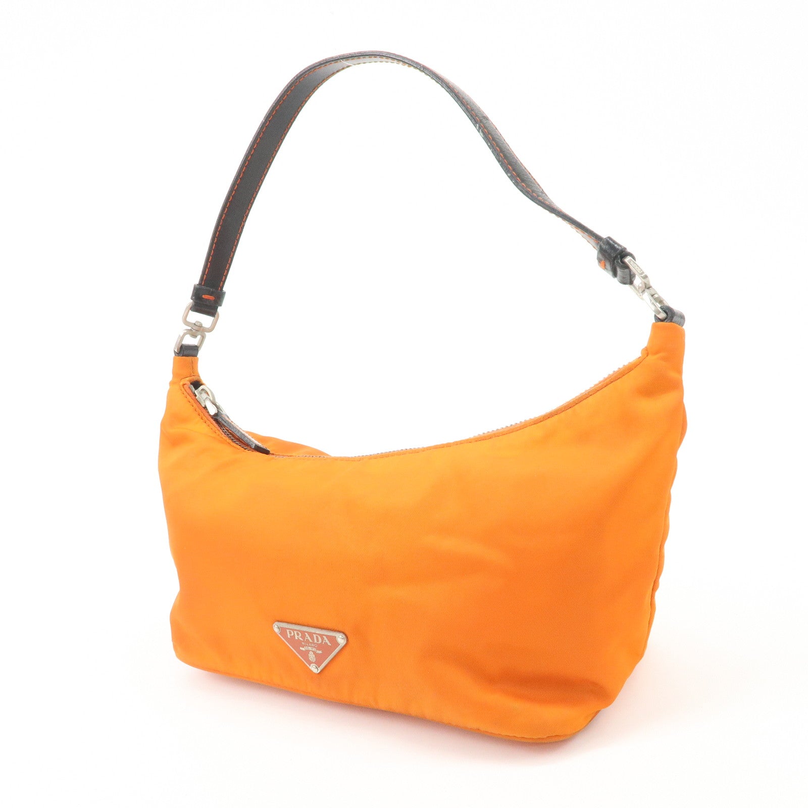 PRADA Triangle Logo Nylon Leather Shoulder Bag Orange BR1267