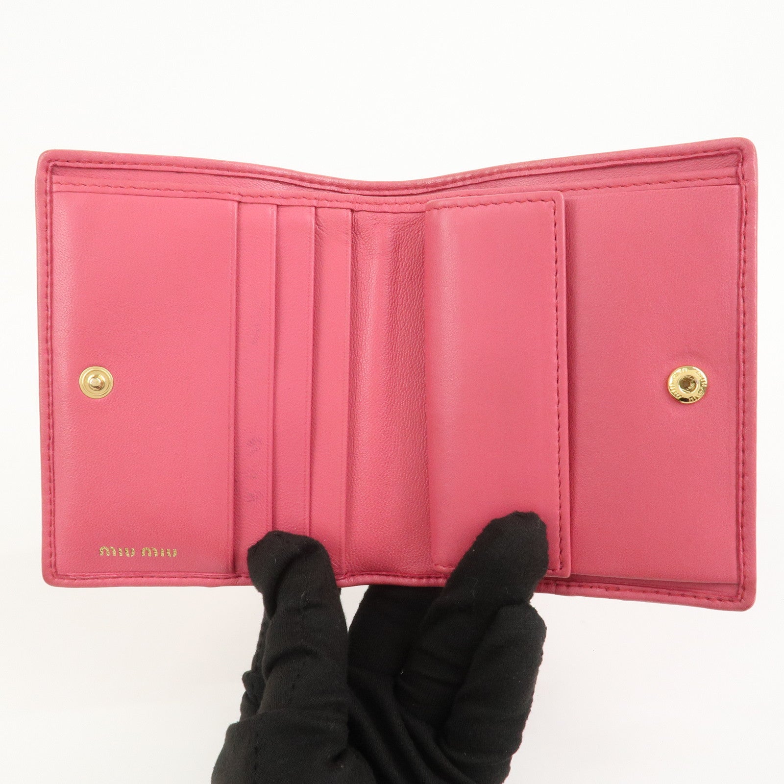 MIU MIU Matelasse Nappa Leather Compact Wallet Pink 5MV204