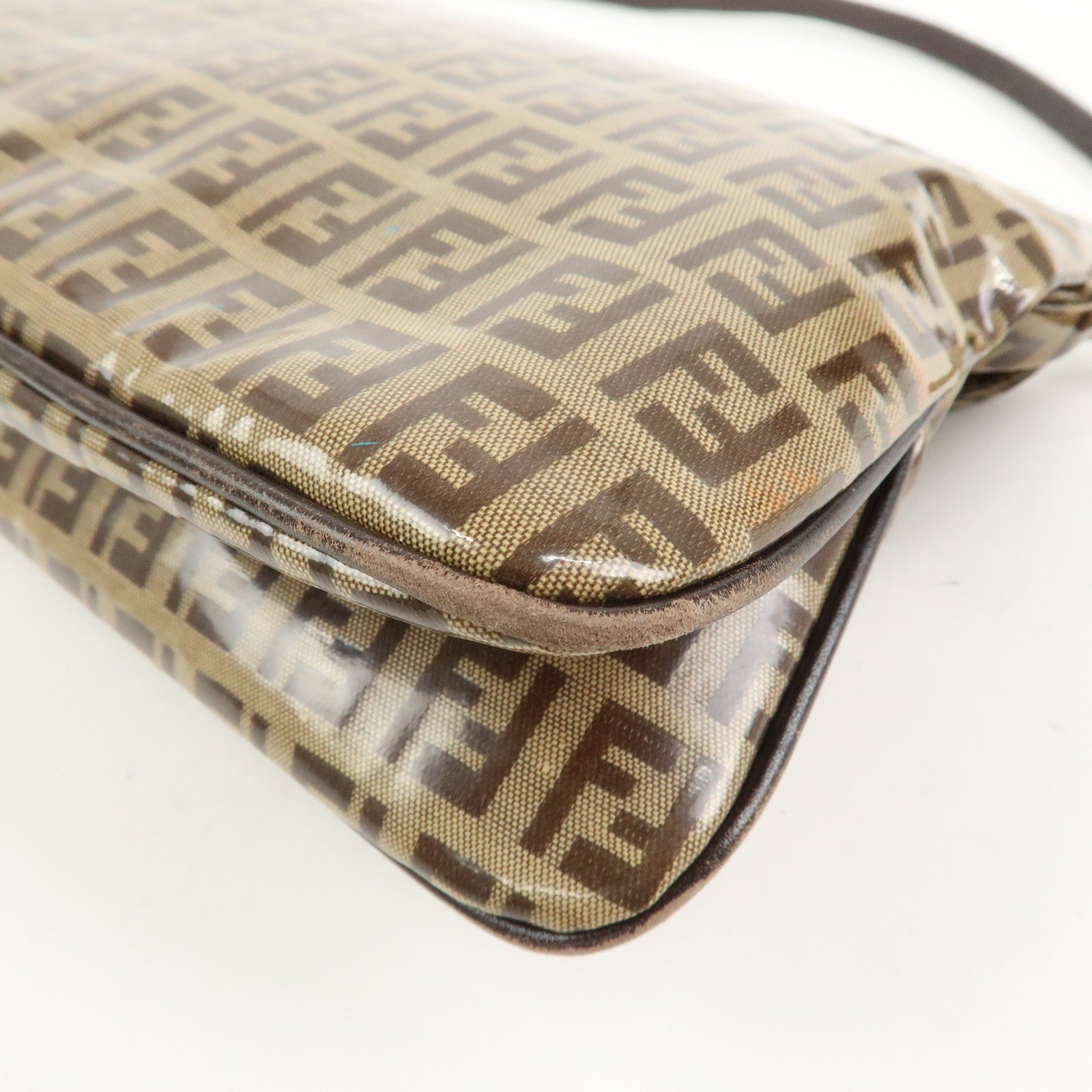 FENDI Zucchino PVC Canvas Leather Shoulder Bag Brown 8BR002