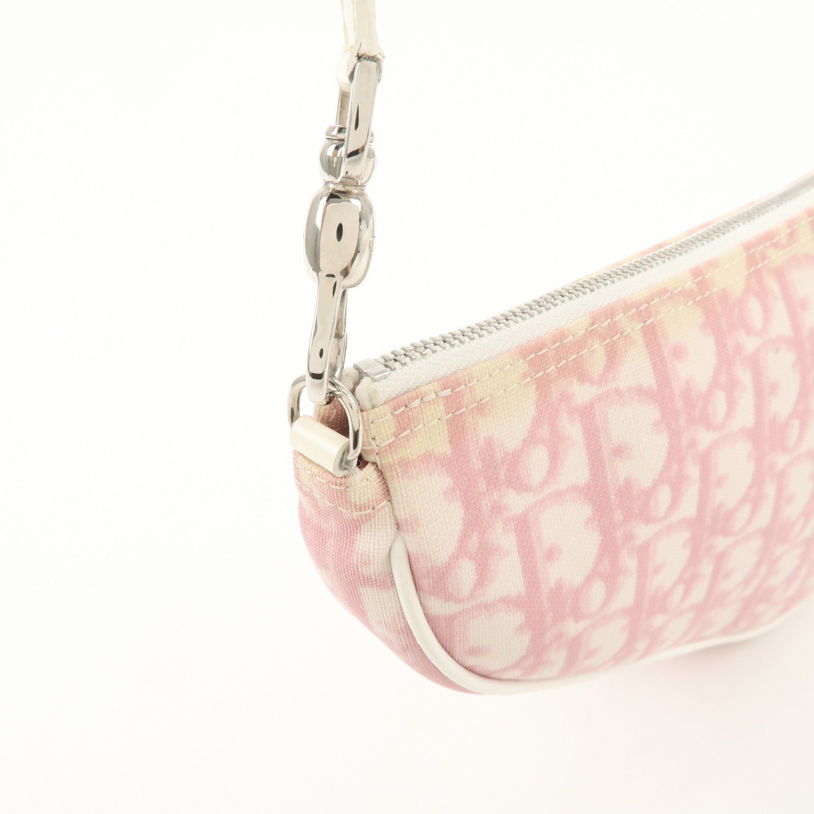 Christian Dior Trotter PVC Leather Saddle Pouch Hand Bag Pink White