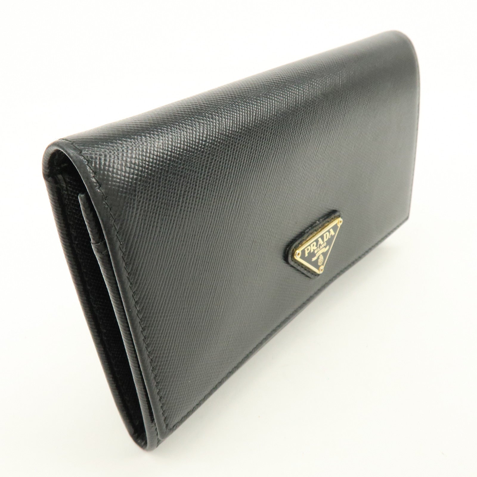 PRADA Triangle Logo Saffiano Leather Bi-fold Flap Wallet Black