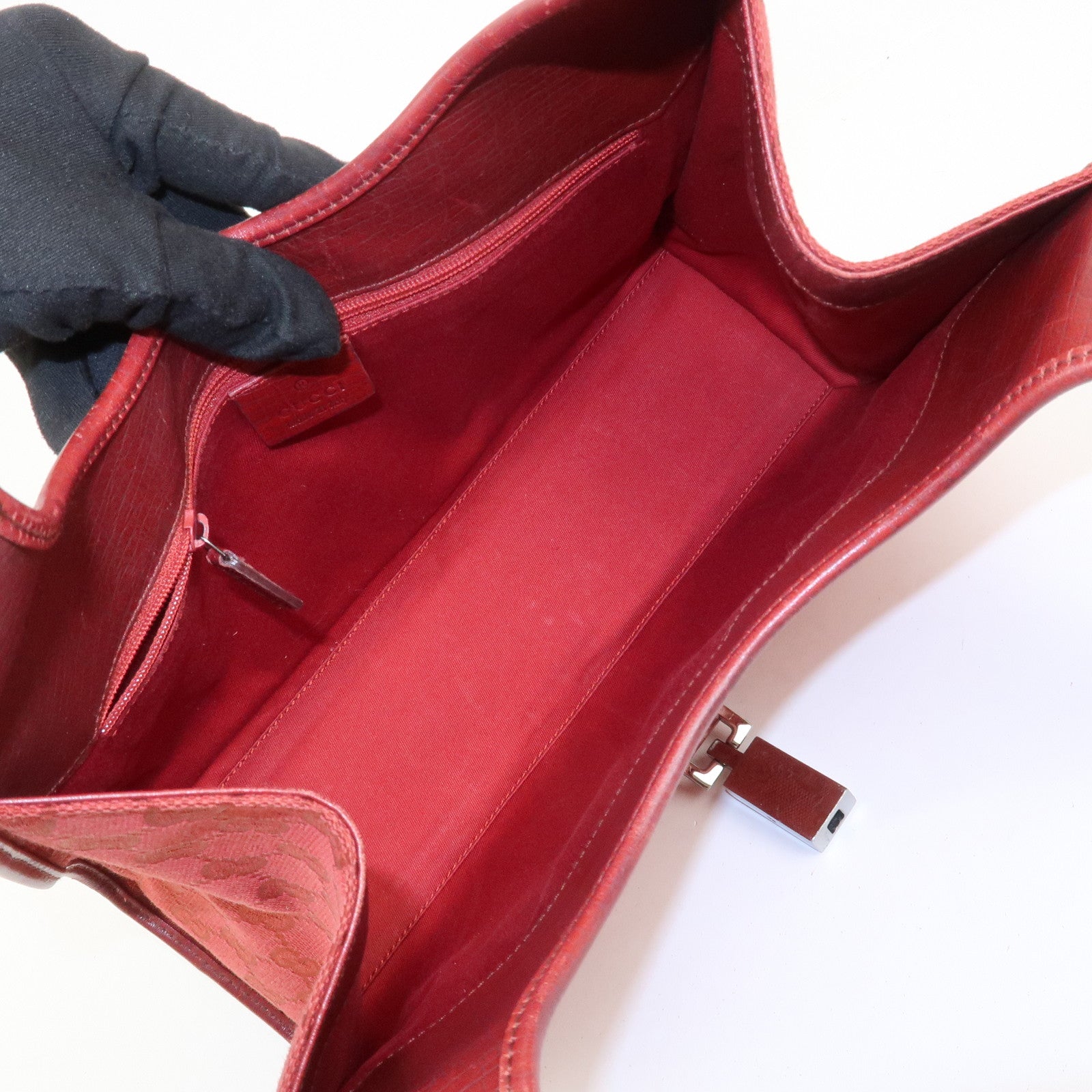 GUCCI Jackie GG Canvas Leather Shoulder Bag Hand Bag Red 01719