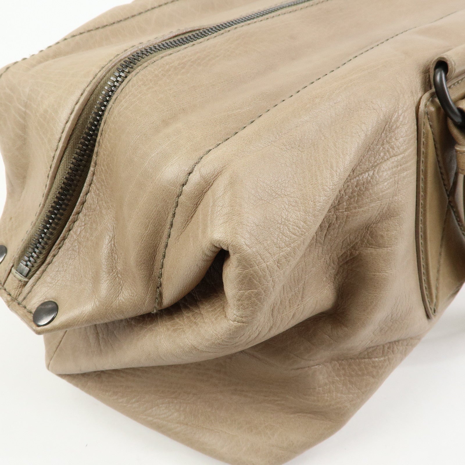 BOTTEGA VENETA Canvas Leather Boston Bag Hand Bag Beige 145119