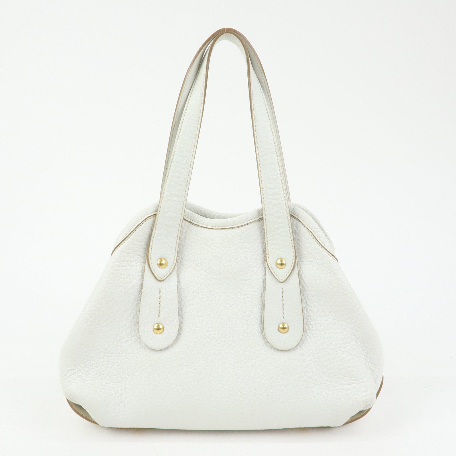 Ferragamo Logo Leather Tote Bag Hand Bag Shoulder Bag White