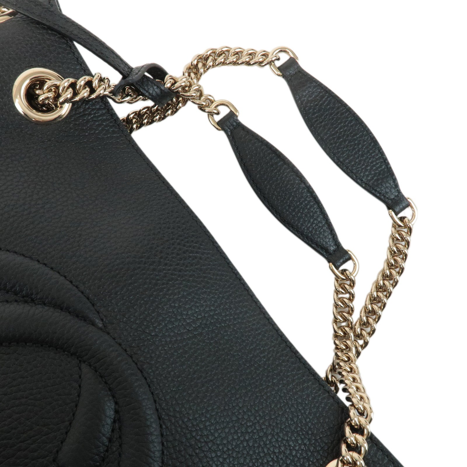 GUCCI SOHO Leather Chain Shoulder Tote Bag Black 536196 Used