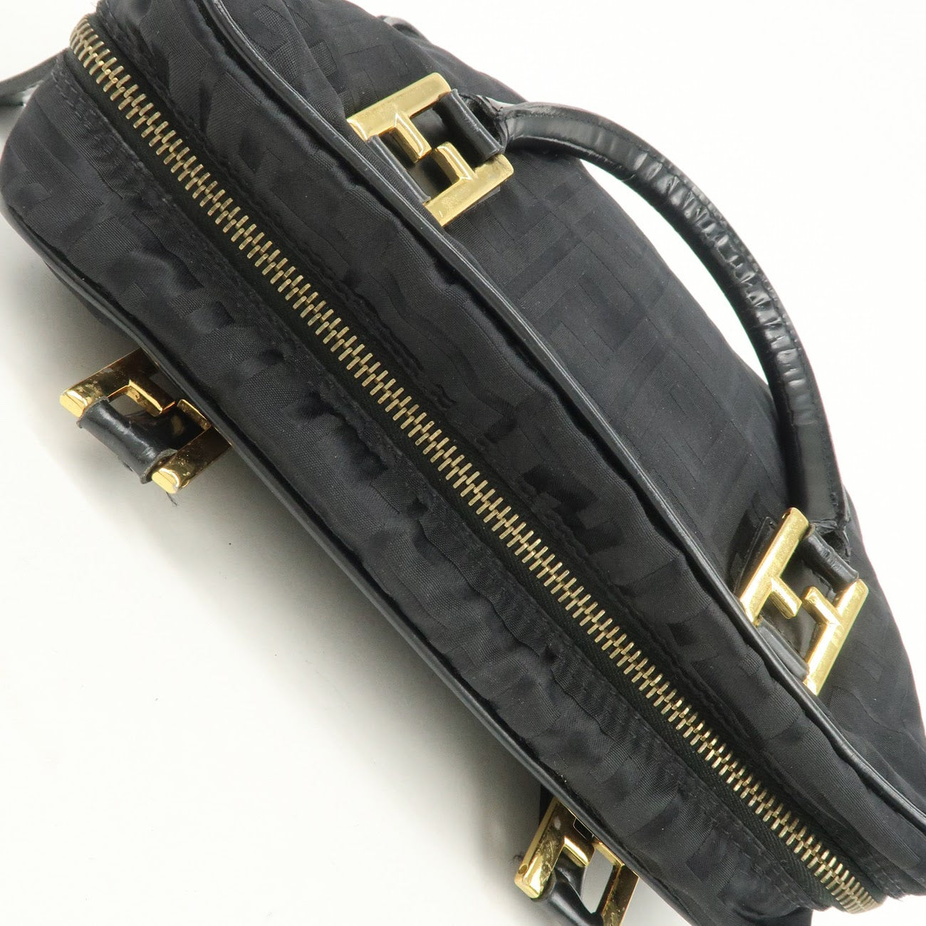 FENDI Zucca Nylon Hand Bag Shoulder Bag Black Gold