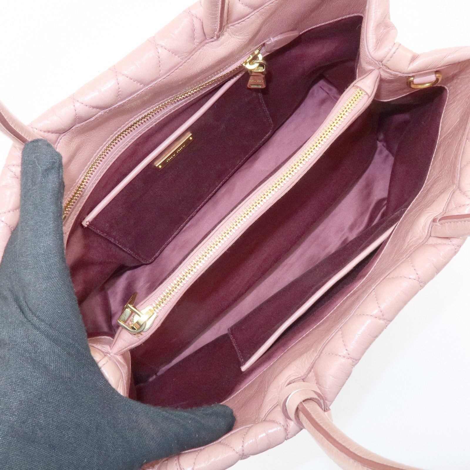 MIU MIU Logo Leather Hand Bag Tote Bag Pink RN1098