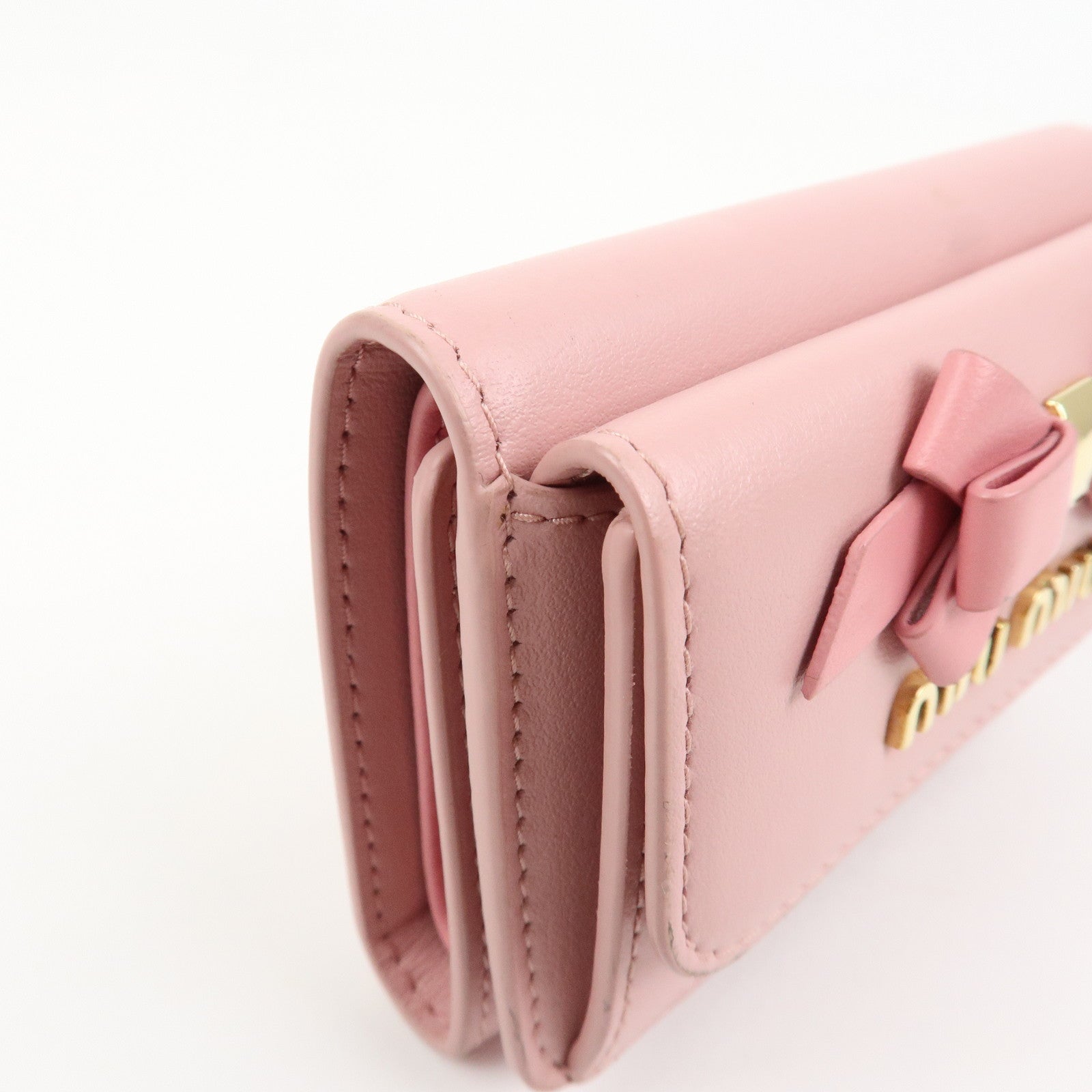 MIU MIU Logo Ribbon Tri-fold Wallet Compact Wallet Pink 5MH020