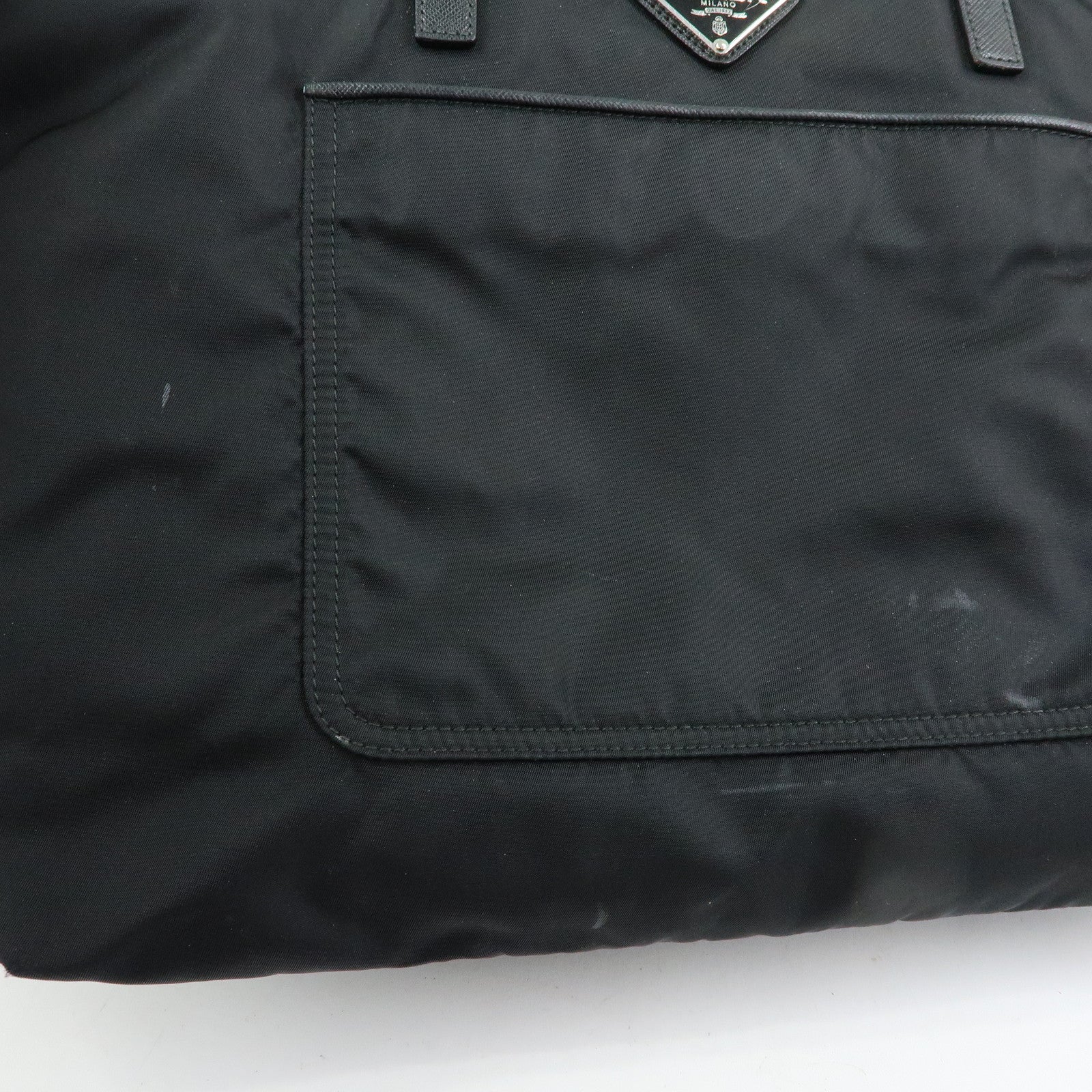 PRADA Triangle Logo Nylon Leather Tote Bag Shoulder Bag Black