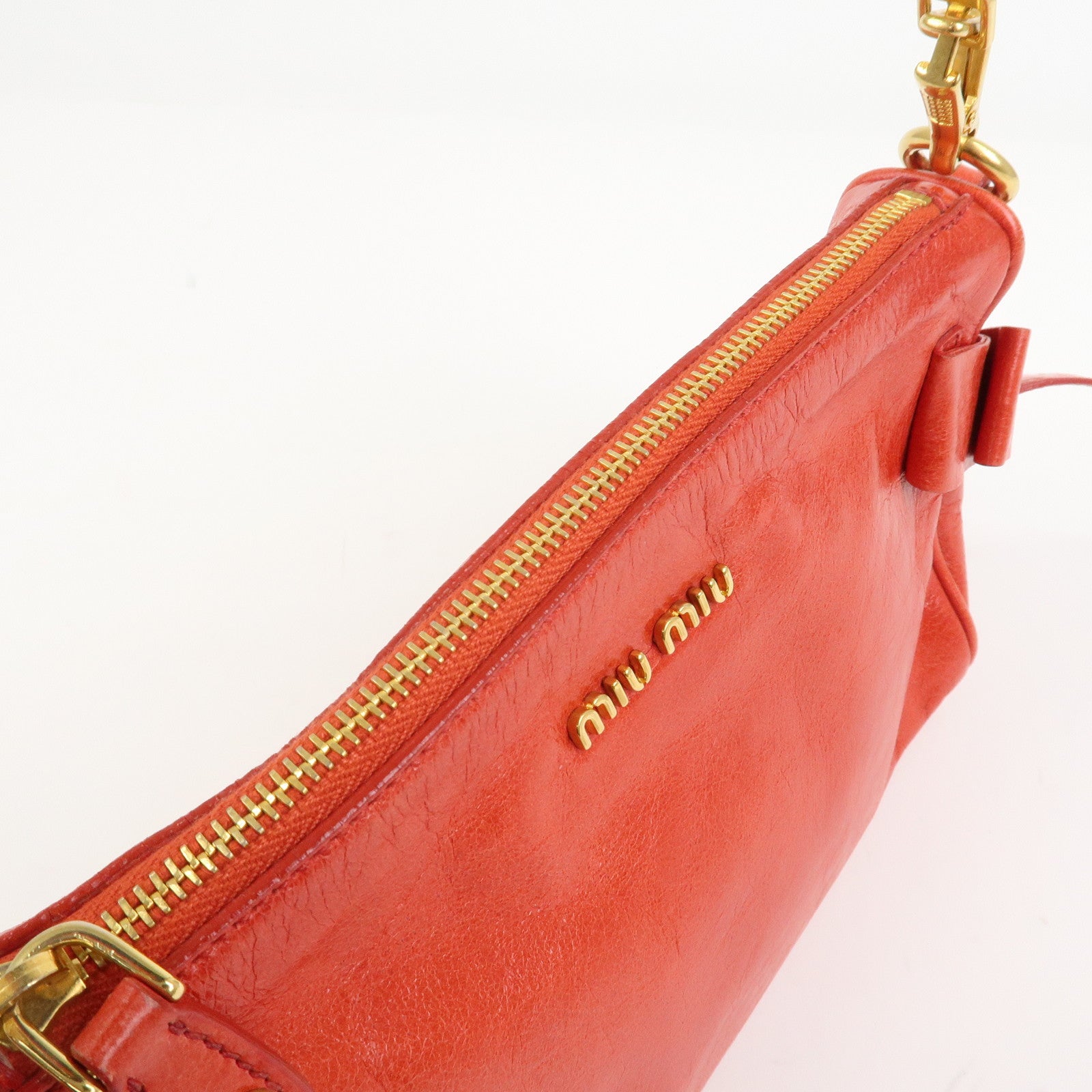 MIU MIU Side Ribbon Leather Mini Shoulder Bag Hand Bag Red 5N1557