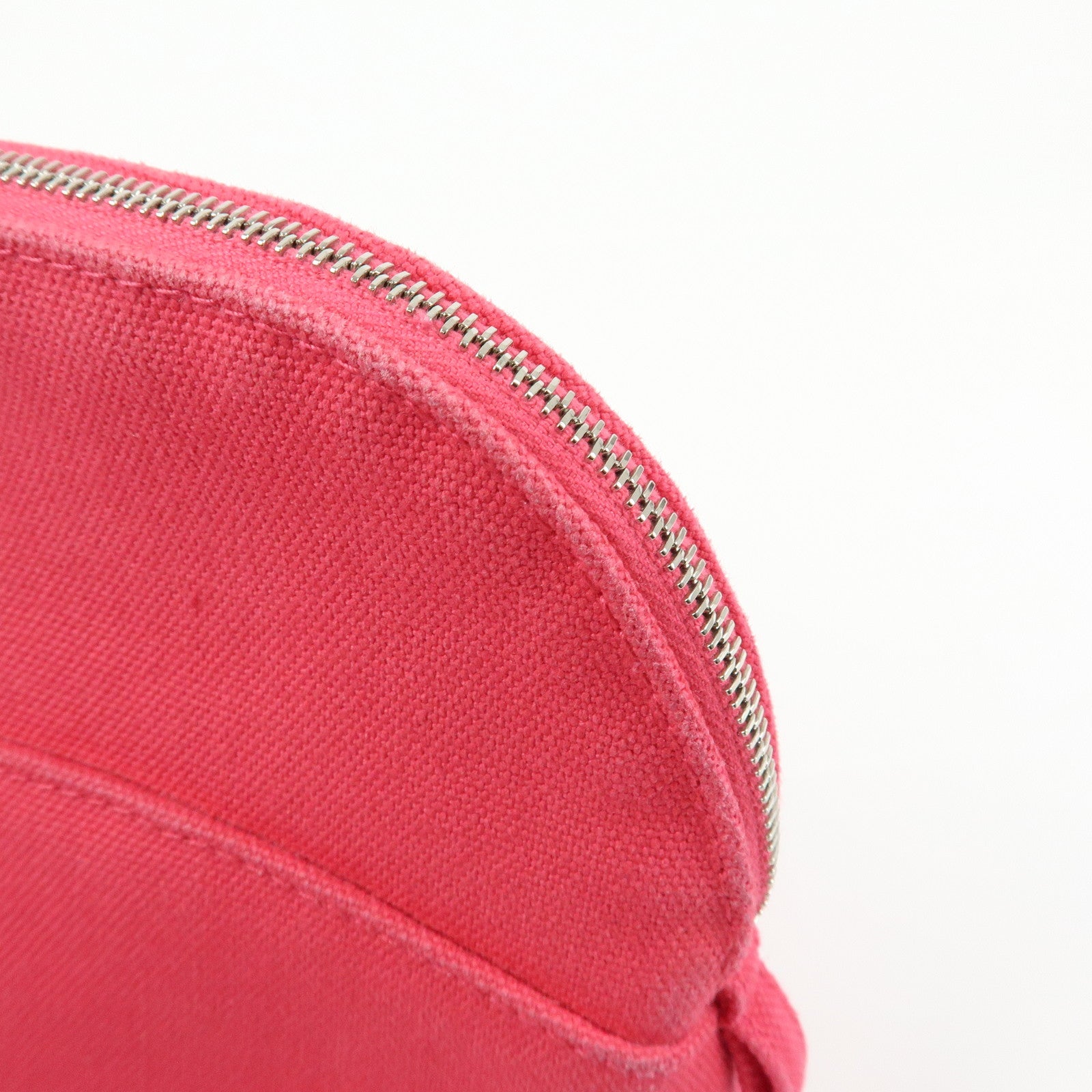HERMES Bolide MM Cotton Leather Pouch Cosmetic Case Pink Orange