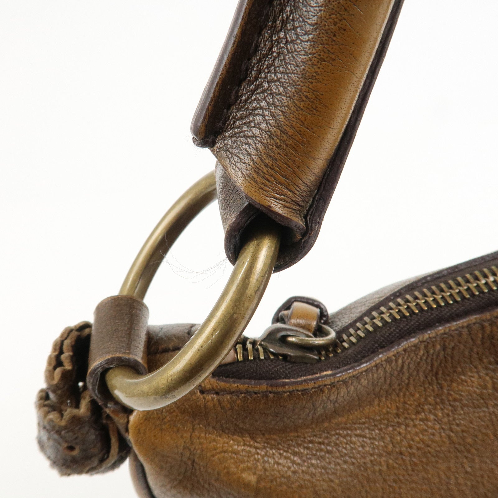 MIU MIU Leather Ribbon Hand Bag Shoulder Bag Dark Brown