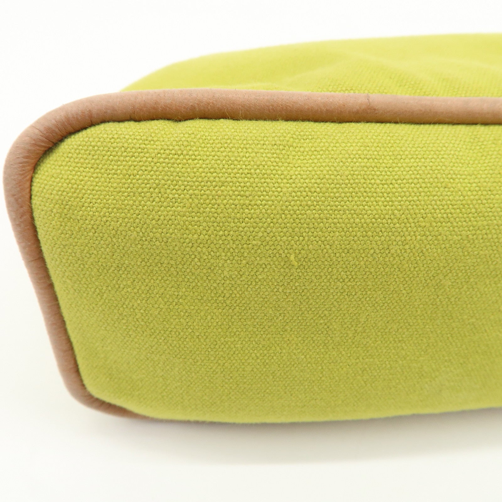 HERMES Bolide Pouch MM Canvas Leather Cosmetic Pouch Light Green