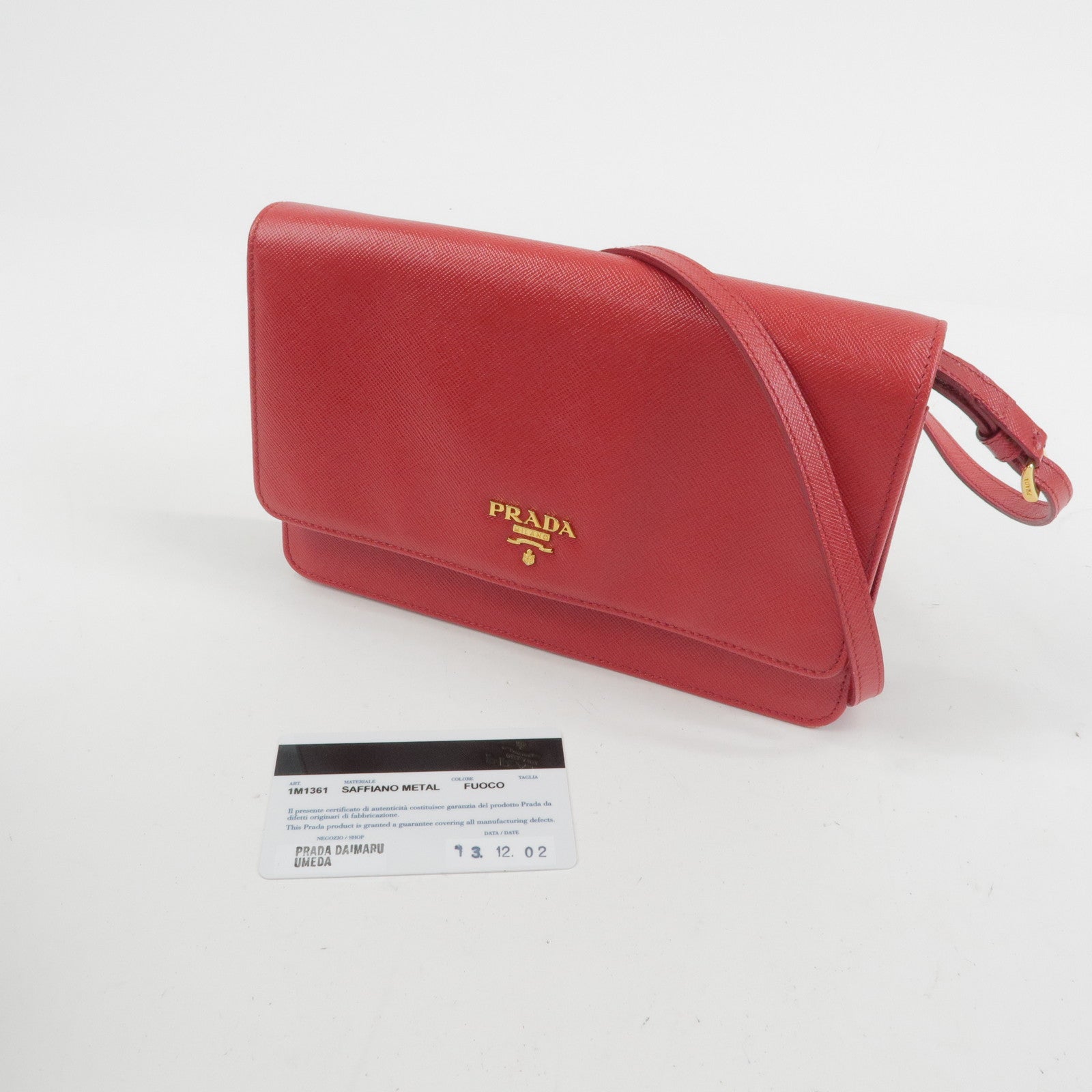 PRADA Saffiano Leather Shoulder Bag Crossbody Bag Red 1M1361