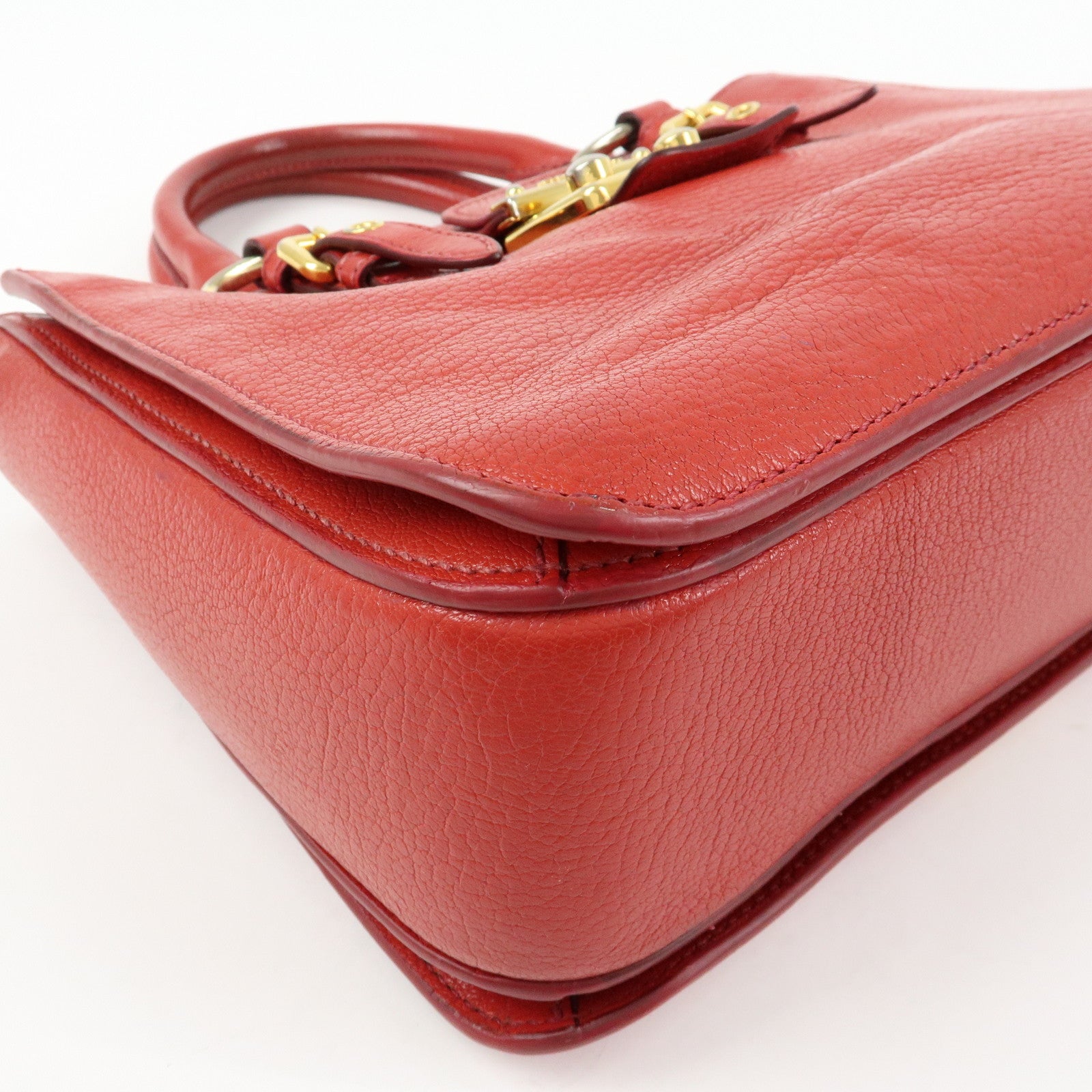 MIU MIU Madras Leather 2Way Bag Hand Bag Shoulder Bag Red