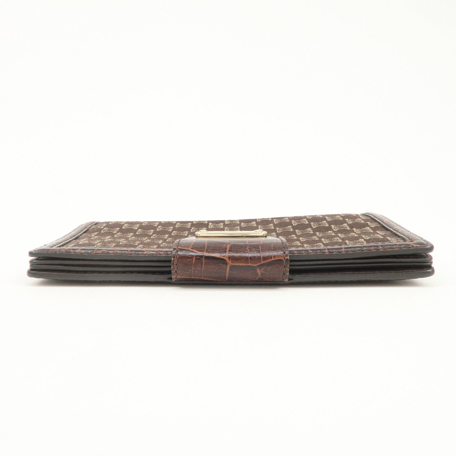 CELINE Macadam Canvas Leather Flap Long Wallet Brown