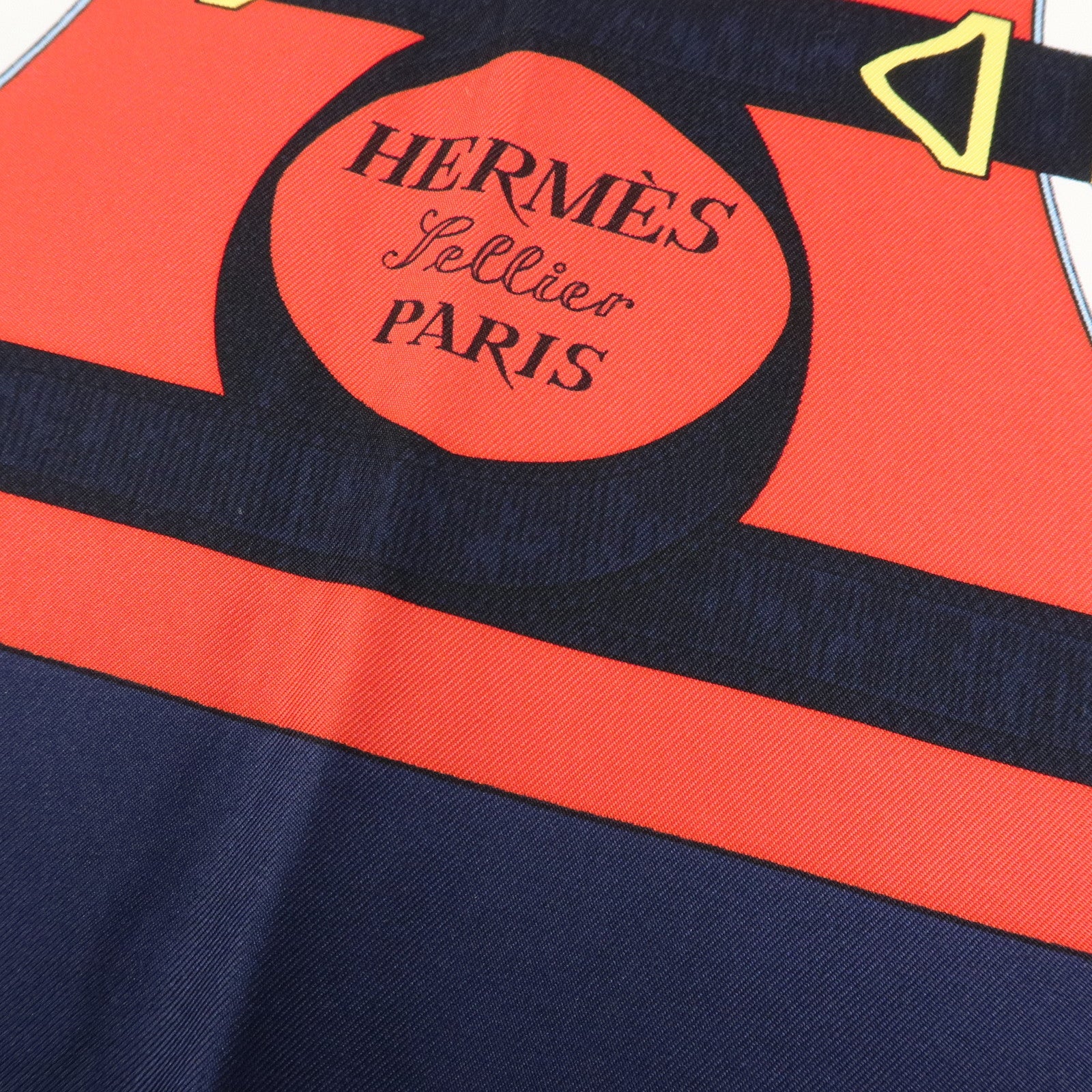 HERMES Carre 90 Silk 100% Scarf  Eperon d'or Navy Red Gold